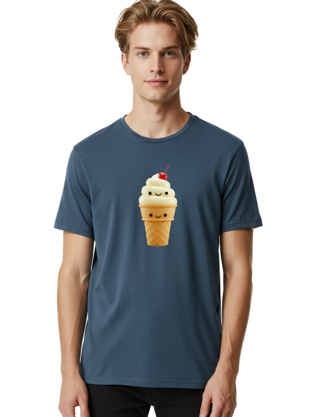 Smiling-Ice-Cream-1 Men'S Graphic Tee, 100% Cotton, Comfortable Casual Summer Wear, Machine Washable, Vintage Camera, Old Camera, Antique Camera, Black Camera, Classic Photography, Photography Equipment, Nostalgic Device, Film Camera, Baj778