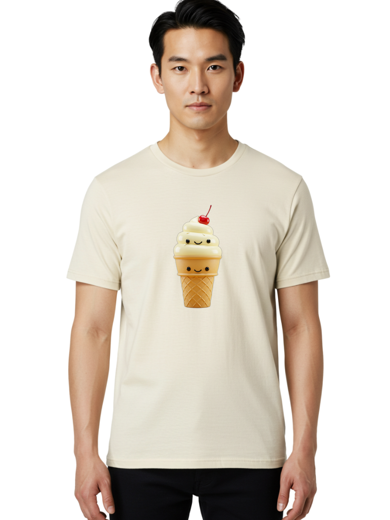 Smiling-Ice-Cream-1 Men'S Graphic Tee, 100% Cotton, Comfortable Casual Summer Wear, Machine Washable, Vintage Camera, Old Camera, Antique Camera, Black Camera, Classic Photography, Photography Equipment, Nostalgic Device, Film Camera, Baj778