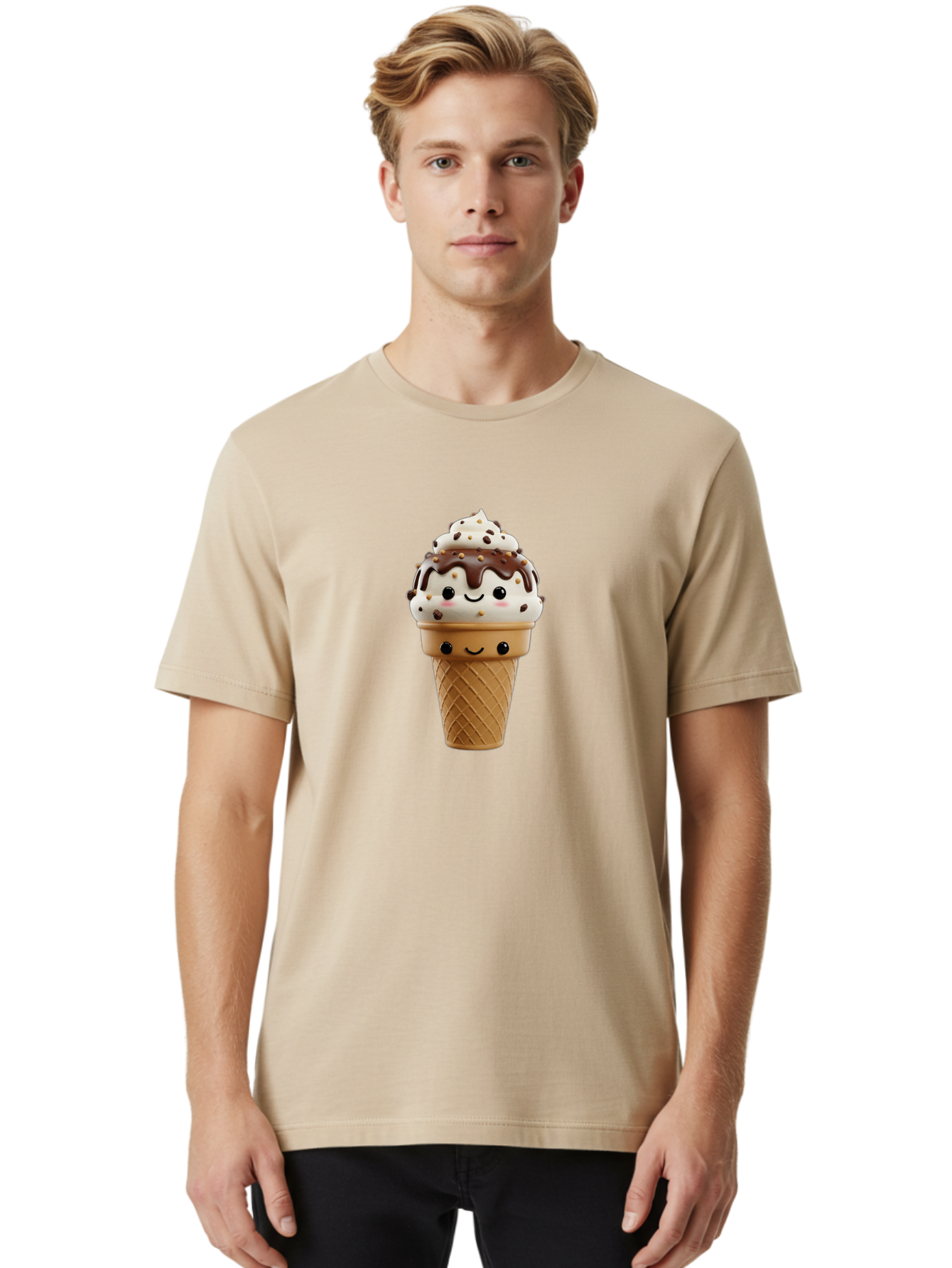 Smiling-Ice-Cream-2 Men'S Graphic Tee, 100% Cotton, Comfortable Casual Summer Wear, Machine Washable, Vintage Camera, Old Camera, Antique Camera, Black Camera, Classic Photography, Photography Equipment, Nostalgic Device, Film Camera, Baj779