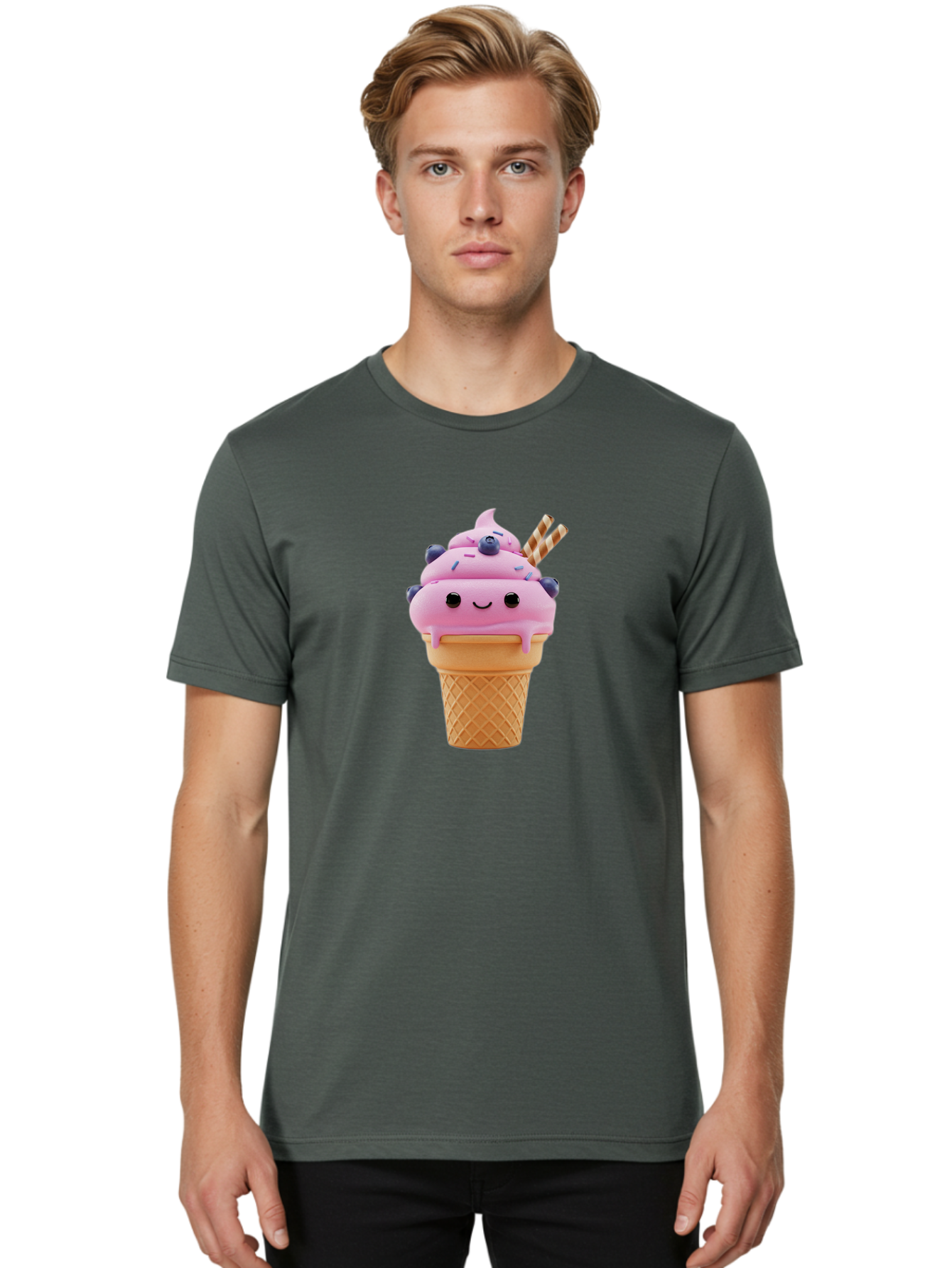 Smiling-Ice-Cream-3 Men'S Graphic Tee, 100% Cotton, Comfortable Casual Summer Wear, Machine Washable, Vintage Camera, Old Camera, Antique Camera, Black Camera, Classic Photography, Photography Equipment, Nostalgic Device, Film Camera, Baj780