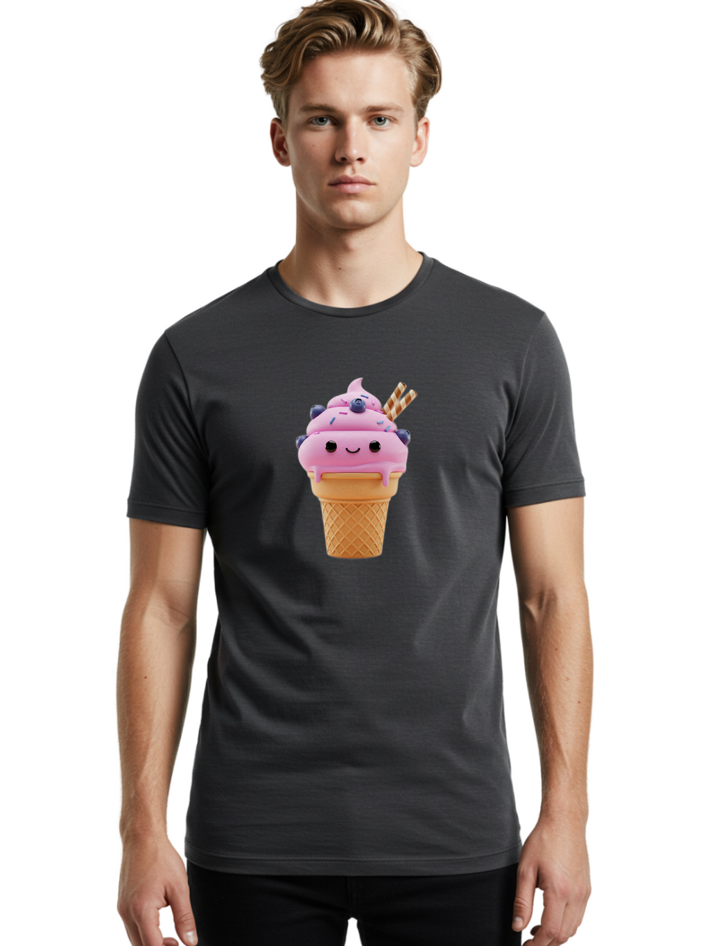 Smiling-Ice-Cream-3 Men'S Graphic Tee, 100% Cotton, Comfortable Casual Summer Wear, Machine Washable, Vintage Camera, Old Camera, Antique Camera, Black Camera, Classic Photography, Photography Equipment, Nostalgic Device, Film Camera, Baj780