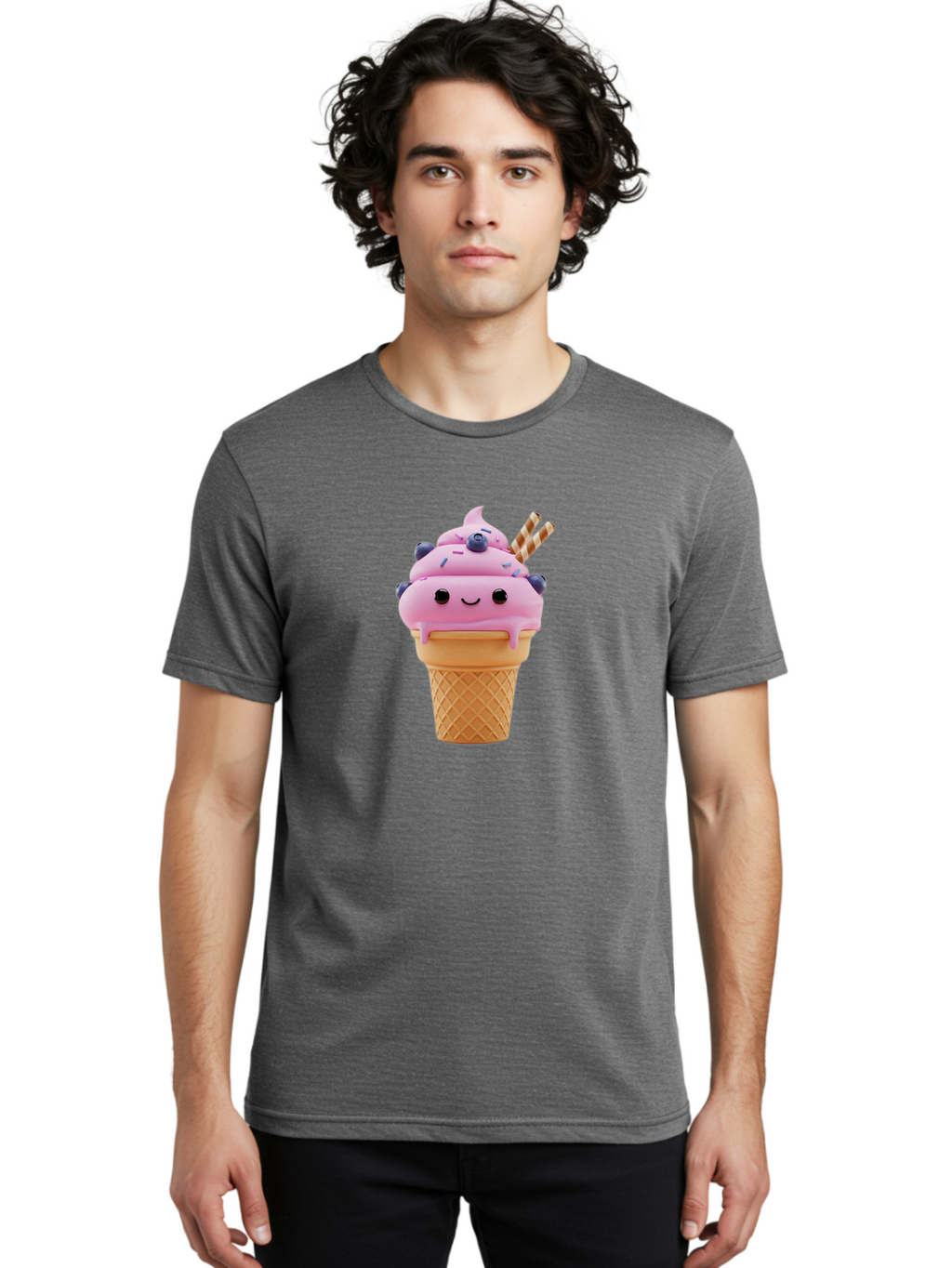Smiling-Ice-Cream-3 Men'S Graphic Tee, 100% Cotton, Comfortable Casual Summer Wear, Machine Washable, Vintage Camera, Old Camera, Antique Camera, Black Camera, Classic Photography, Photography Equipment, Nostalgic Device, Film Camera, Baj780