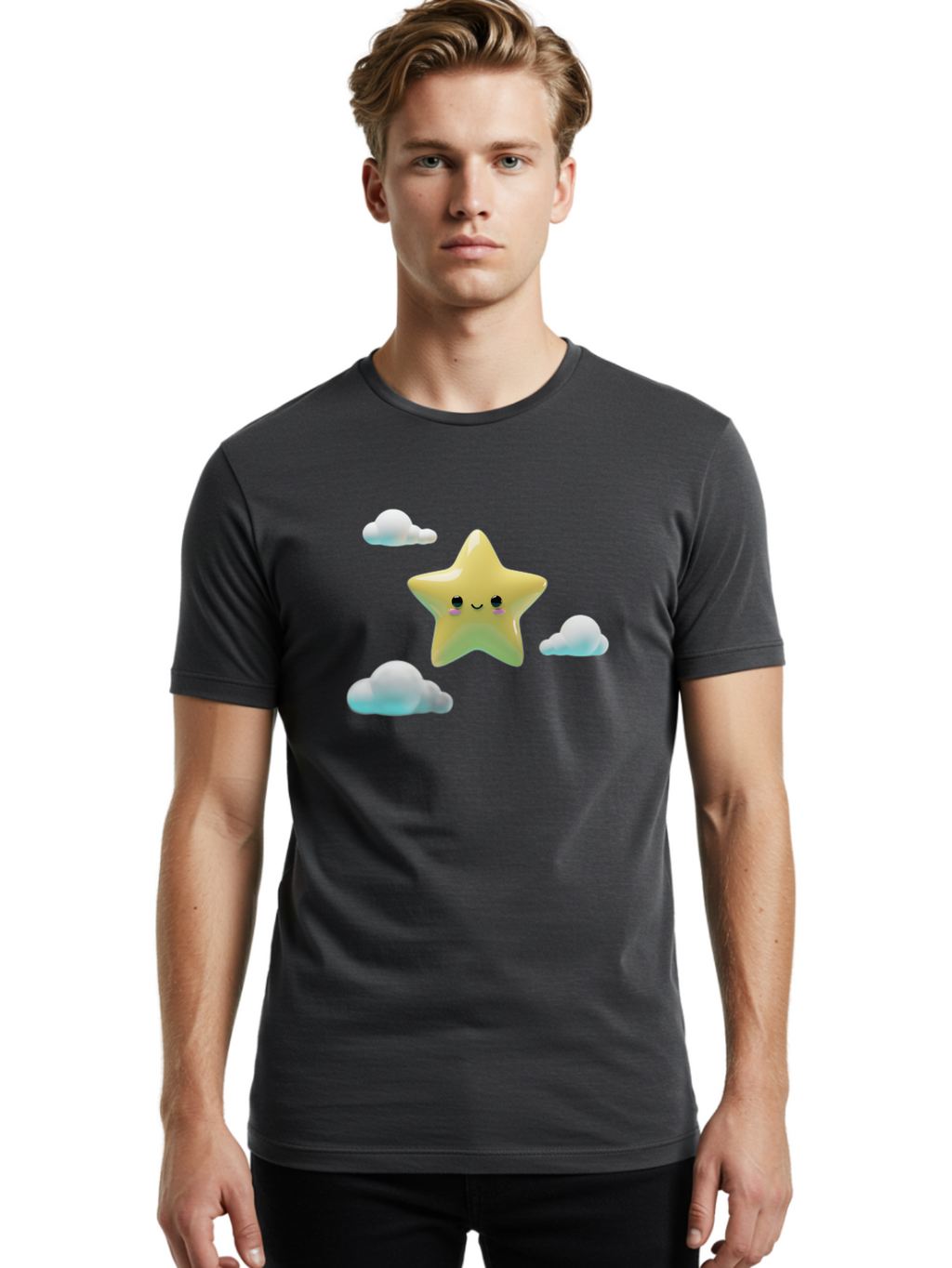 Smiling-Star-1 Men'S Graphic Tee, 100% Cotton, Comfortable Casual Summer Wear, Machine Washable, Vintage Camera, Old Camera, Antique Camera, Black Camera, Classic Photography, Photography Equipment, Nostalgic Device, Film Camera, Camera Art Baj784