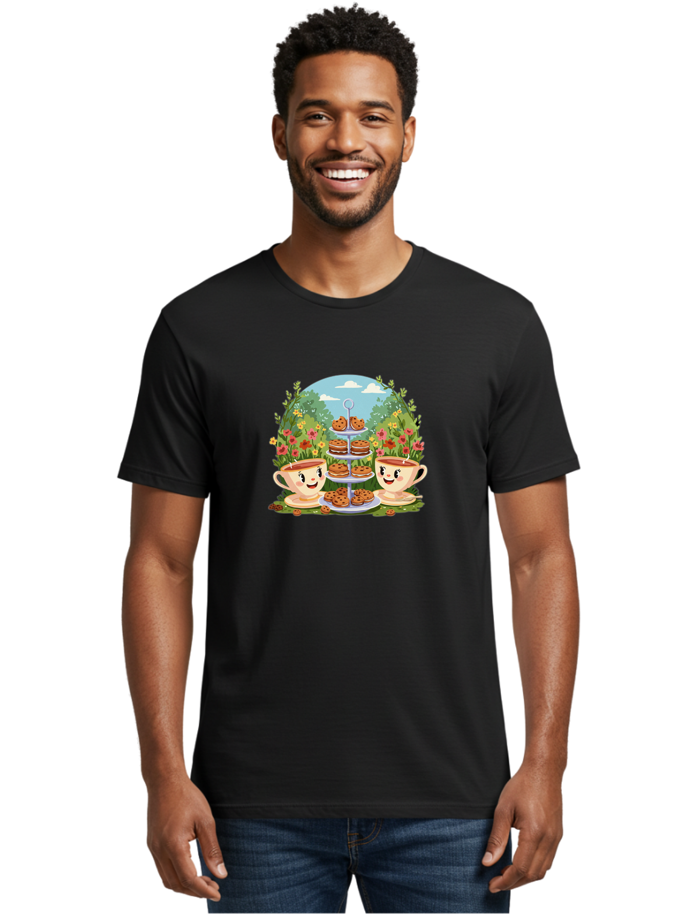Smiling-Teacups-With-Cookies Men'S Graphic Tee, 100% Cotton, Comfortable Casual Summer Wear, Machine Washable, Vintage Camera, Old Camera, Antique Camera, Black Camera, Classic Photography, Photography Equipment, Nostalgic Device, Film Camera, Baj789