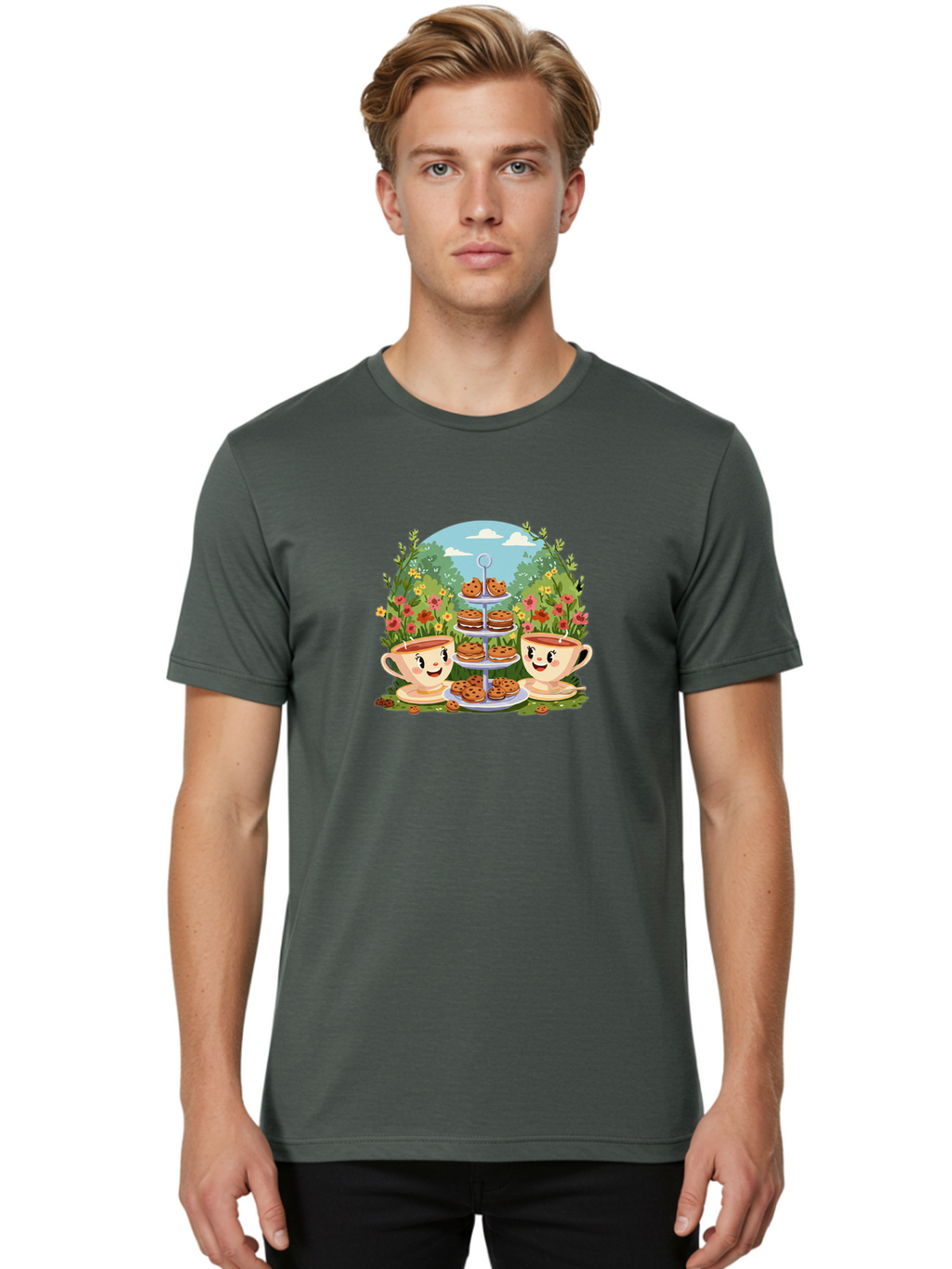 Smiling-Teacups-With-Cookies Men'S Graphic Tee, 100% Cotton, Comfortable Casual Summer Wear, Machine Washable, Vintage Camera, Old Camera, Antique Camera, Black Camera, Classic Photography, Photography Equipment, Nostalgic Device, Film Camera, Baj789