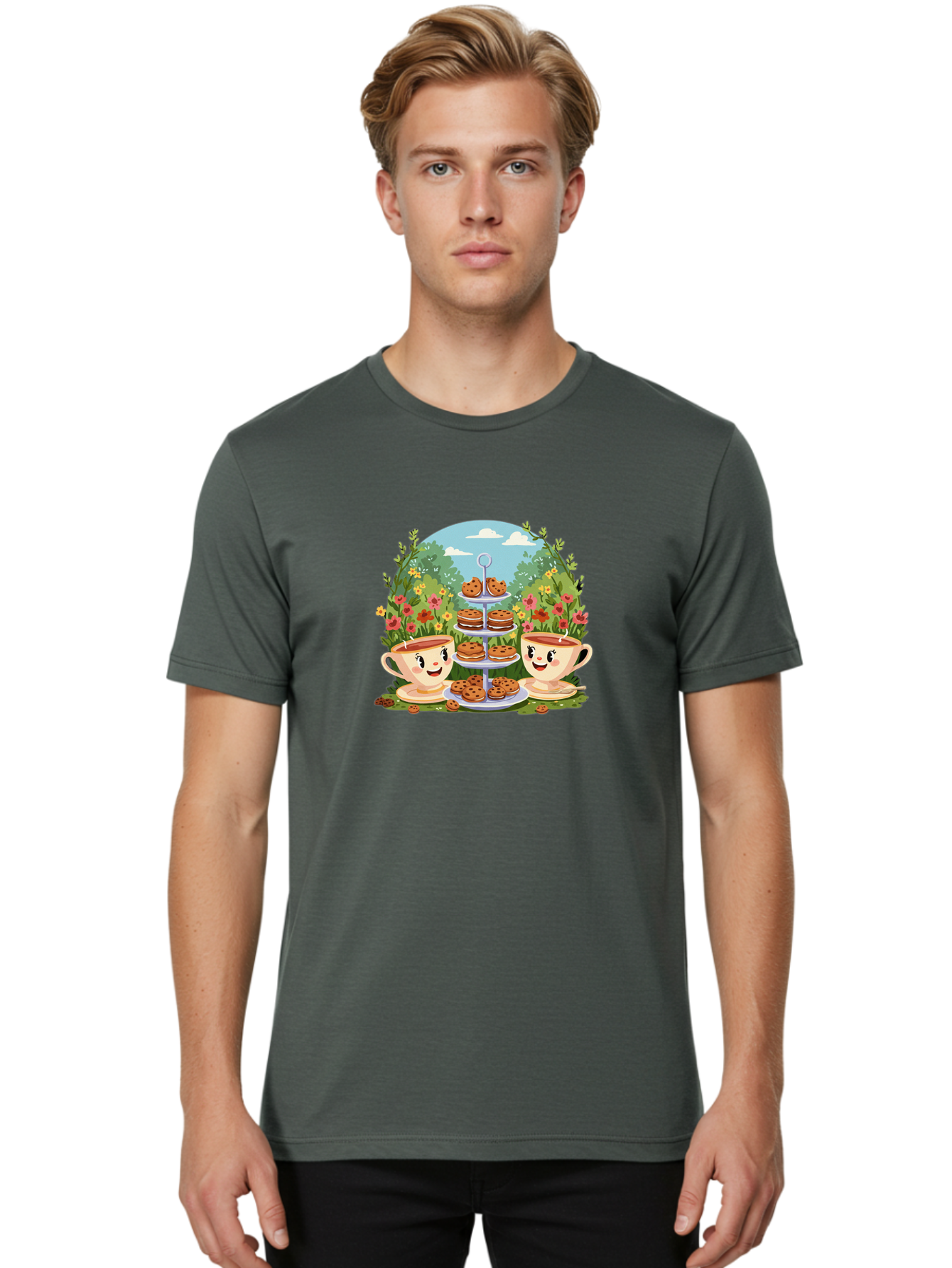 Smiling-Teacups-With-Cookies Men'S Graphic Tee, 100% Cotton, Comfortable Casual Summer Wear, Machine Washable, Vintage Camera, Old Camera, Antique Camera, Black Camera, Classic Photography, Photography Equipment, Nostalgic Device, Film Camera, Baj789