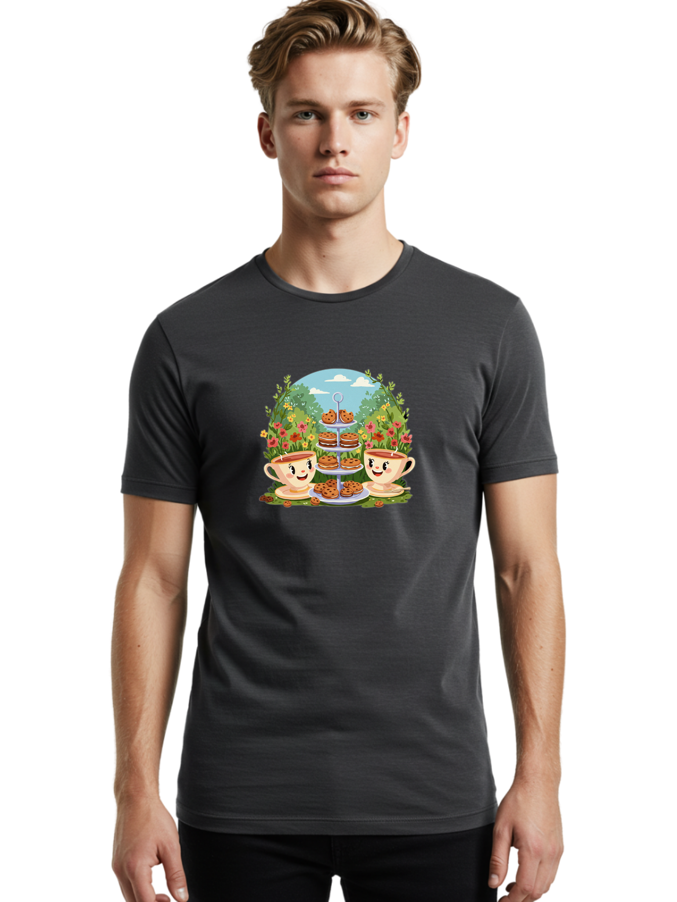 Smiling-Teacups-With-Cookies Men'S Graphic Tee, 100% Cotton, Comfortable Casual Summer Wear, Machine Washable, Vintage Camera, Old Camera, Antique Camera, Black Camera, Classic Photography, Photography Equipment, Nostalgic Device, Film Camera, Baj789