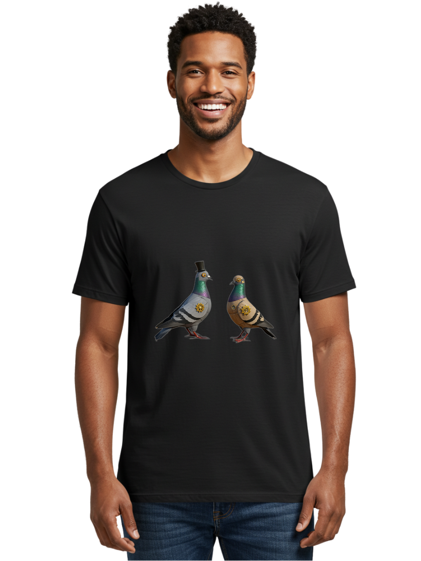 Steampunk-Pigeons Men'S Graphic Tee, 100% Cotton, Comfortable Casual Summer Wear, Machine Washable, Vintage Camera, Old Camera, Antique Camera, Black Camera, Classic Photography, Photography Equipment, Nostalgic Device, Film Camera, Camera Art Baj797