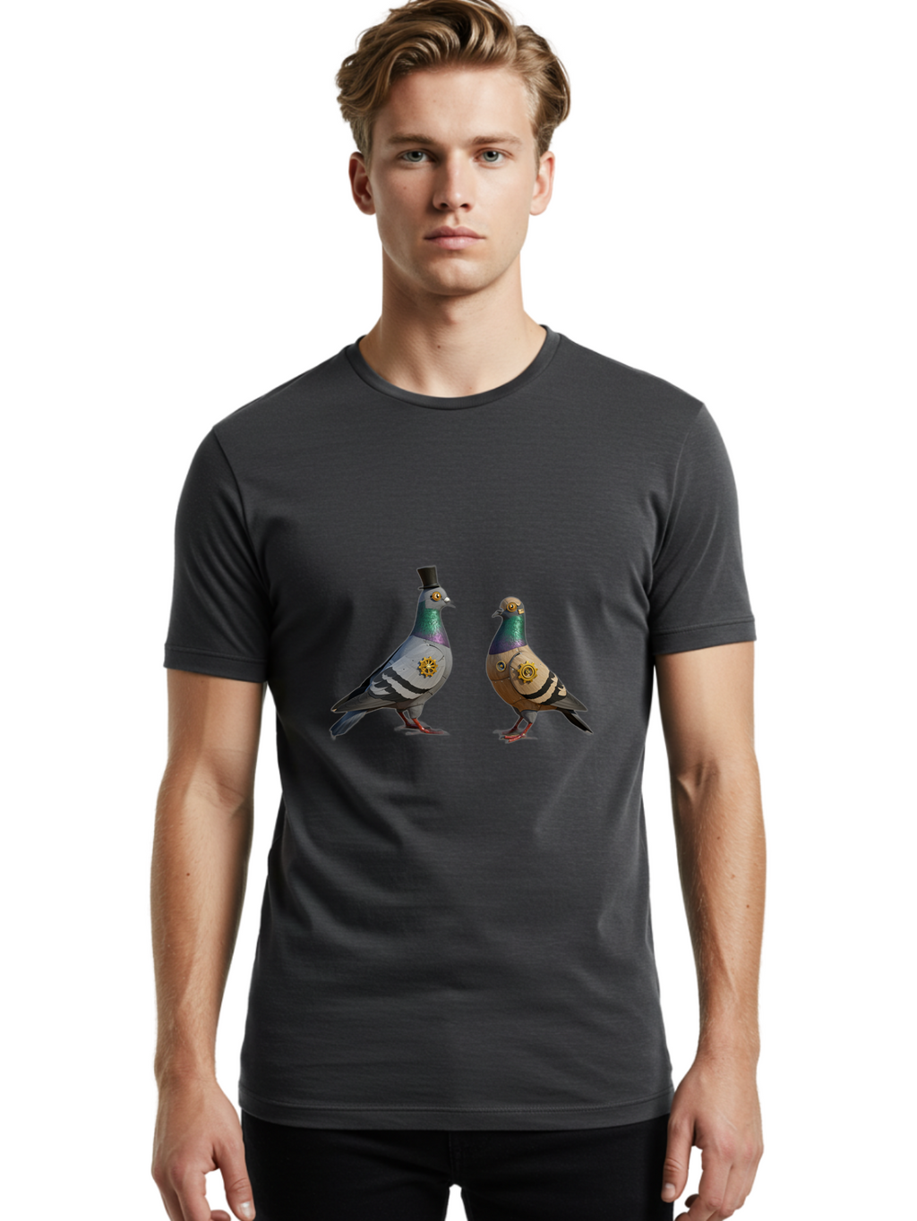 Steampunk-Pigeons Men'S Graphic Tee, 100% Cotton, Comfortable Casual Summer Wear, Machine Washable, Vintage Camera, Old Camera, Antique Camera, Black Camera, Classic Photography, Photography Equipment, Nostalgic Device, Film Camera, Camera Art Baj797