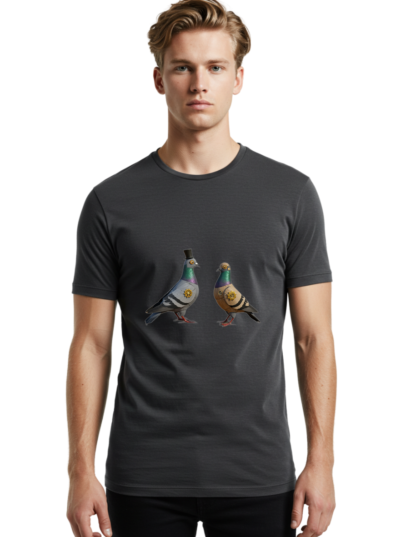 Steampunk-Pigeons Men'S Graphic Tee, 100% Cotton, Comfortable Casual Summer Wear, Machine Washable, Vintage Camera, Old Camera, Antique Camera, Black Camera, Classic Photography, Photography Equipment, Nostalgic Device, Film Camera, Camera Art Baj797