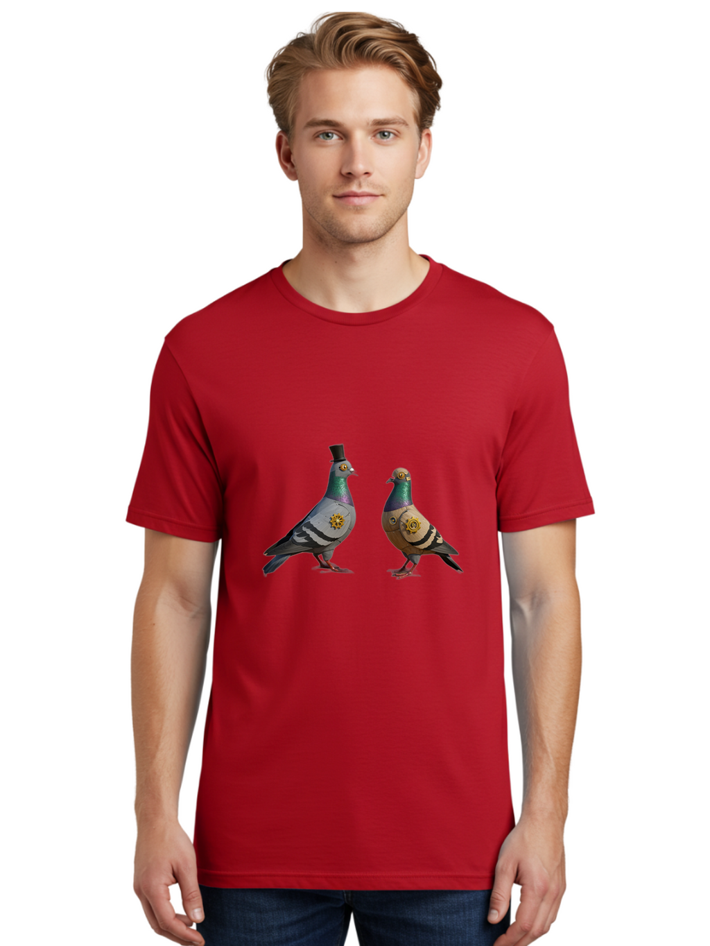 Steampunk-Pigeons Men'S Graphic Tee, 100% Cotton, Comfortable Casual Summer Wear, Machine Washable, Vintage Camera, Old Camera, Antique Camera, Black Camera, Classic Photography, Photography Equipment, Nostalgic Device, Film Camera, Camera Art Baj797