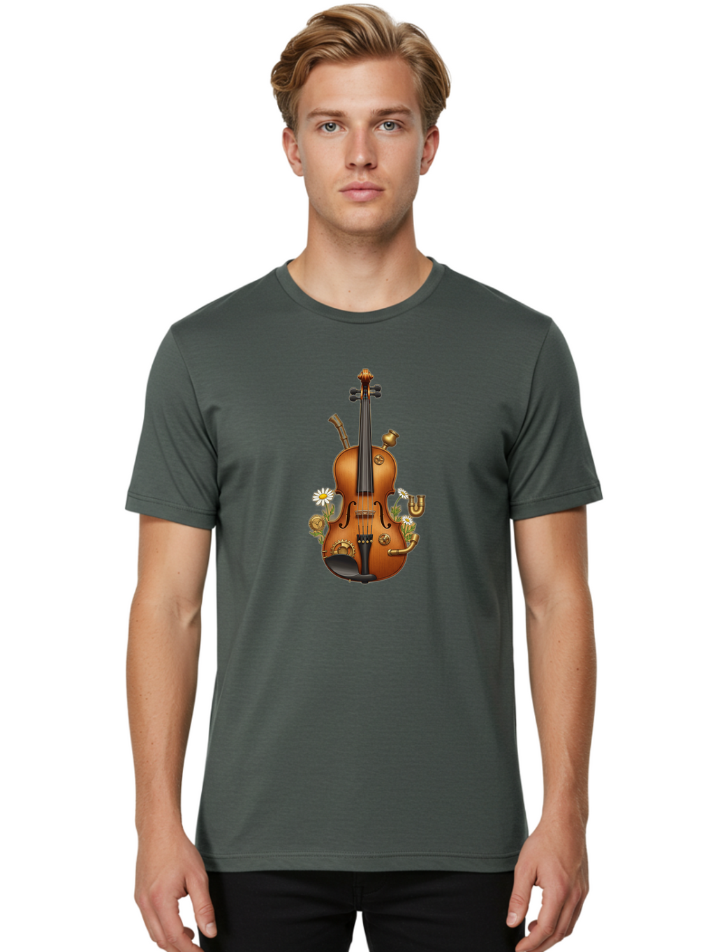 Steampunk-Violin Men'S Graphic Tee, 100% Cotton, Comfortable Casual Summer Wear, Machine Washable, Vintage Camera, Old Camera, Antique Camera, Black Camera, Classic Photography, Photography Equipment, Nostalgic Device, Film Camera, Camera Art Baj798