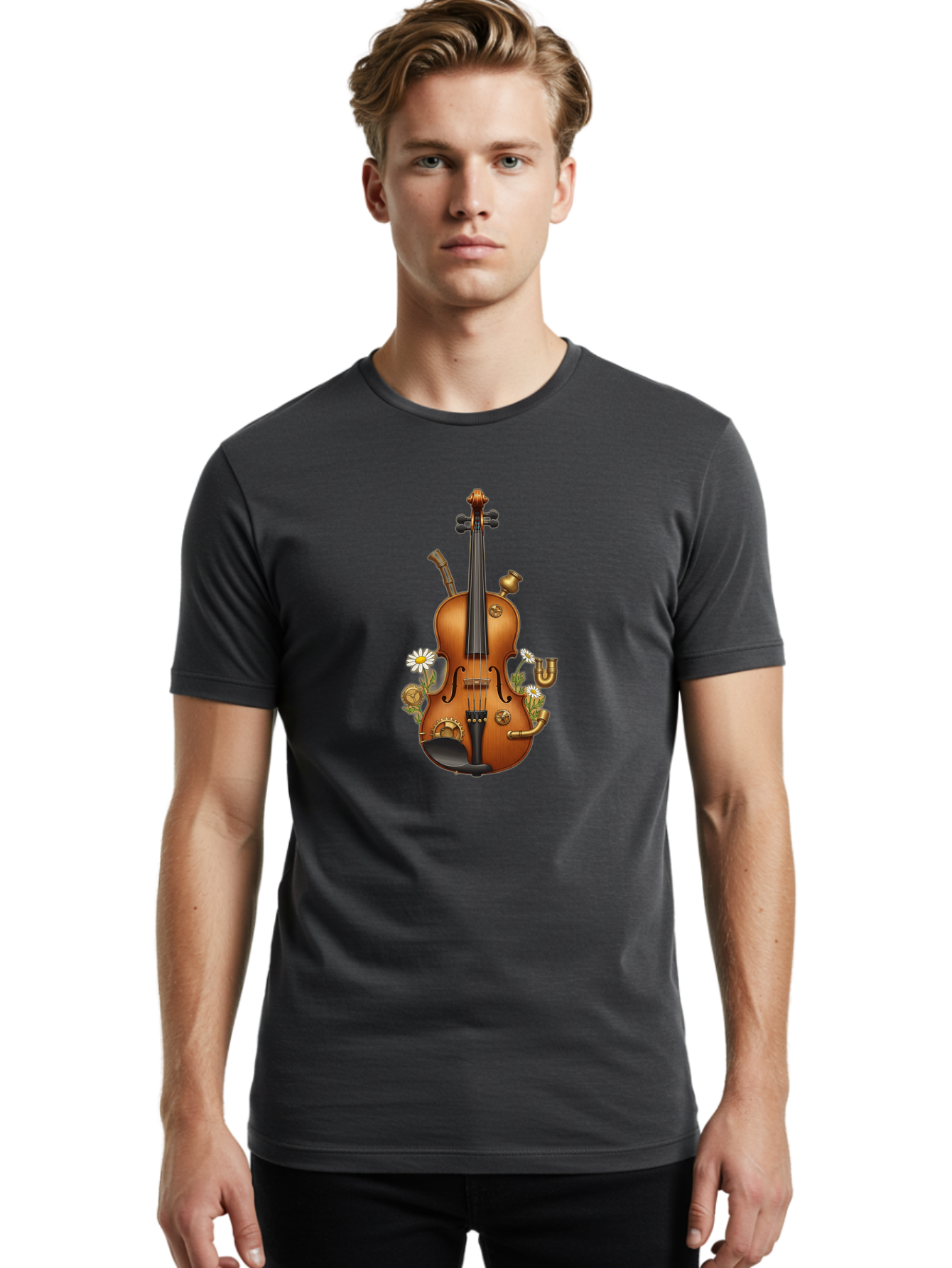 Steampunk-Violin Men'S Graphic Tee, 100% Cotton, Comfortable Casual Summer Wear, Machine Washable, Vintage Camera, Old Camera, Antique Camera, Black Camera, Classic Photography, Photography Equipment, Nostalgic Device, Film Camera, Camera Art Baj798