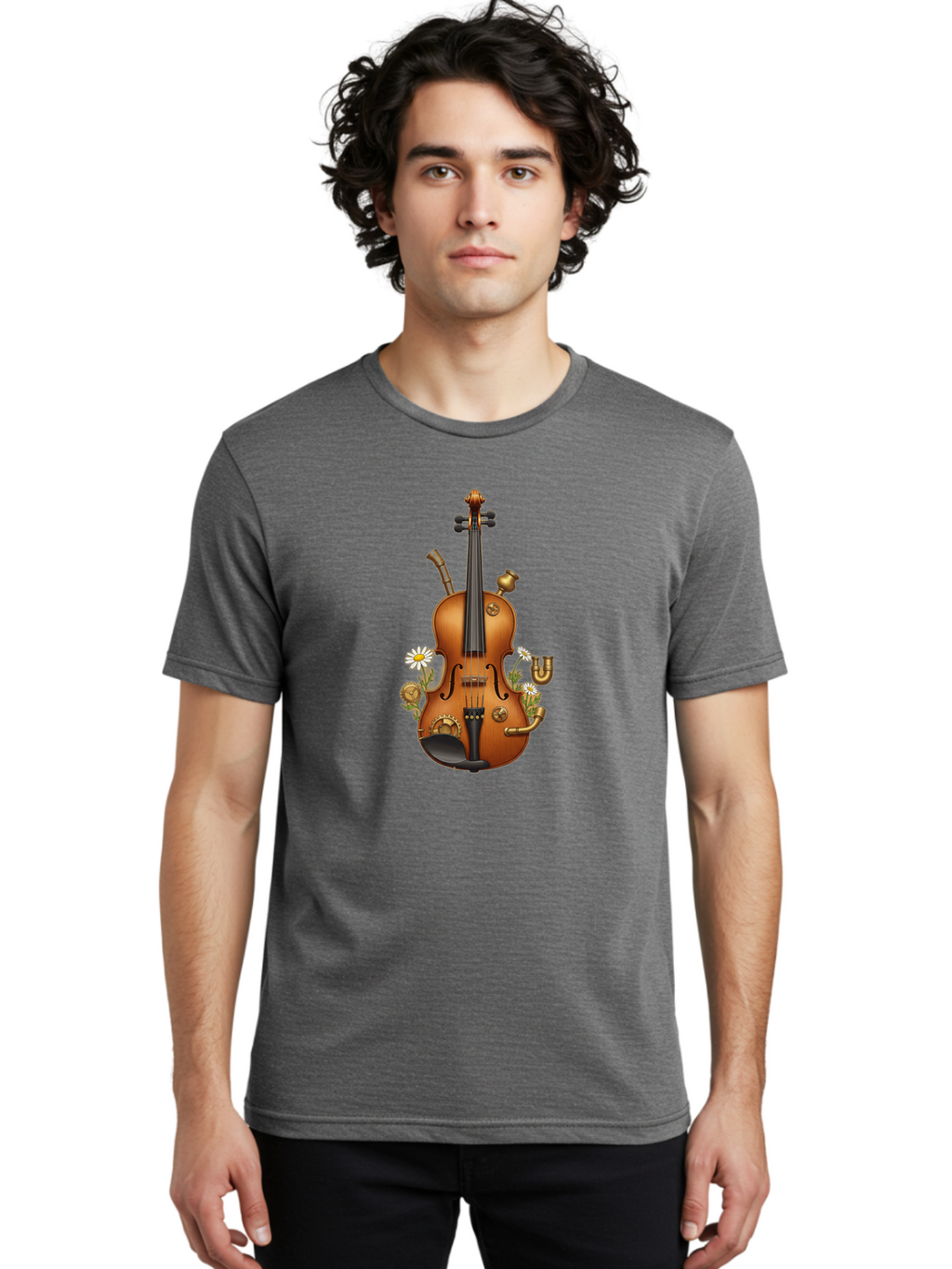 Steampunk-Violin Men'S Graphic Tee, 100% Cotton, Comfortable Casual Summer Wear, Machine Washable, Vintage Camera, Old Camera, Antique Camera, Black Camera, Classic Photography, Photography Equipment, Nostalgic Device, Film Camera, Camera Art Baj798