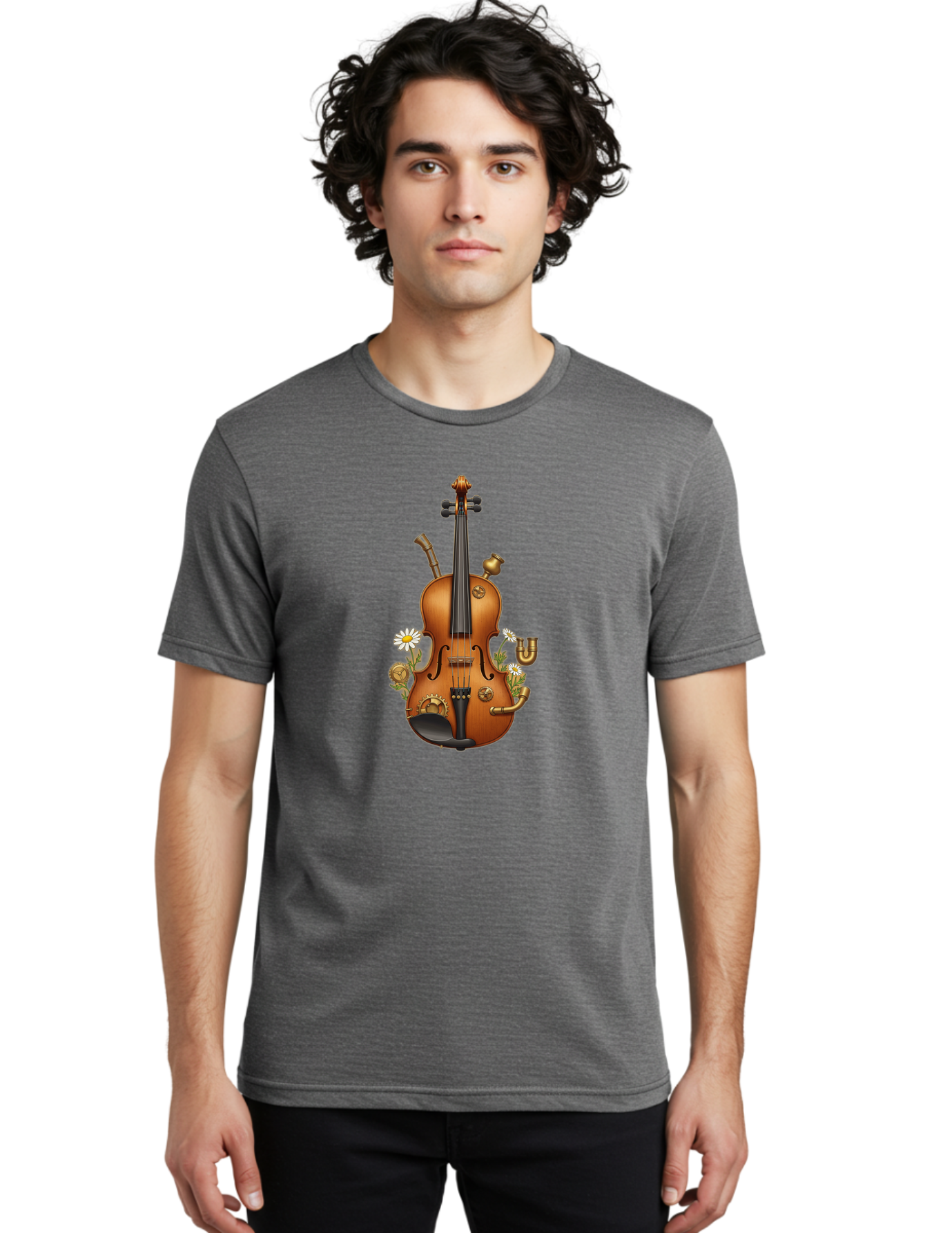 Steampunk-Violin Men'S Graphic Tee, 100% Cotton, Comfortable Casual Summer Wear, Machine Washable, Vintage Camera, Old Camera, Antique Camera, Black Camera, Classic Photography, Photography Equipment, Nostalgic Device, Film Camera, Camera Art Baj798