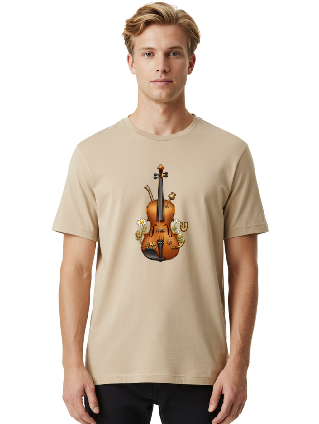 Steampunk-Violin Men'S Graphic Tee, 100% Cotton, Comfortable Casual Summer Wear, Machine Washable, Vintage Camera, Old Camera, Antique Camera, Black Camera, Classic Photography, Photography Equipment, Nostalgic Device, Film Camera, Camera Art Baj798