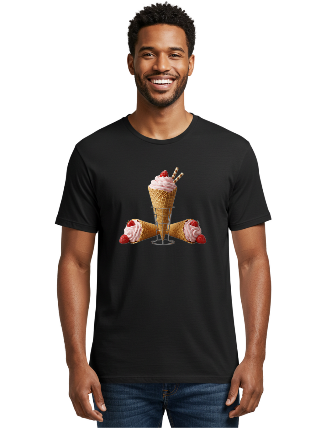 Strawberry-Ice-Cream-1 Men'S Graphic Tee, 100% Cotton, Comfortable Casual Summer Wear, Machine Washable, Vintage Camera, Old Camera, Antique Camera, Black Camera, Classic Photography, Photography Equipment, Nostalgic Device, Film Camera, Baj800