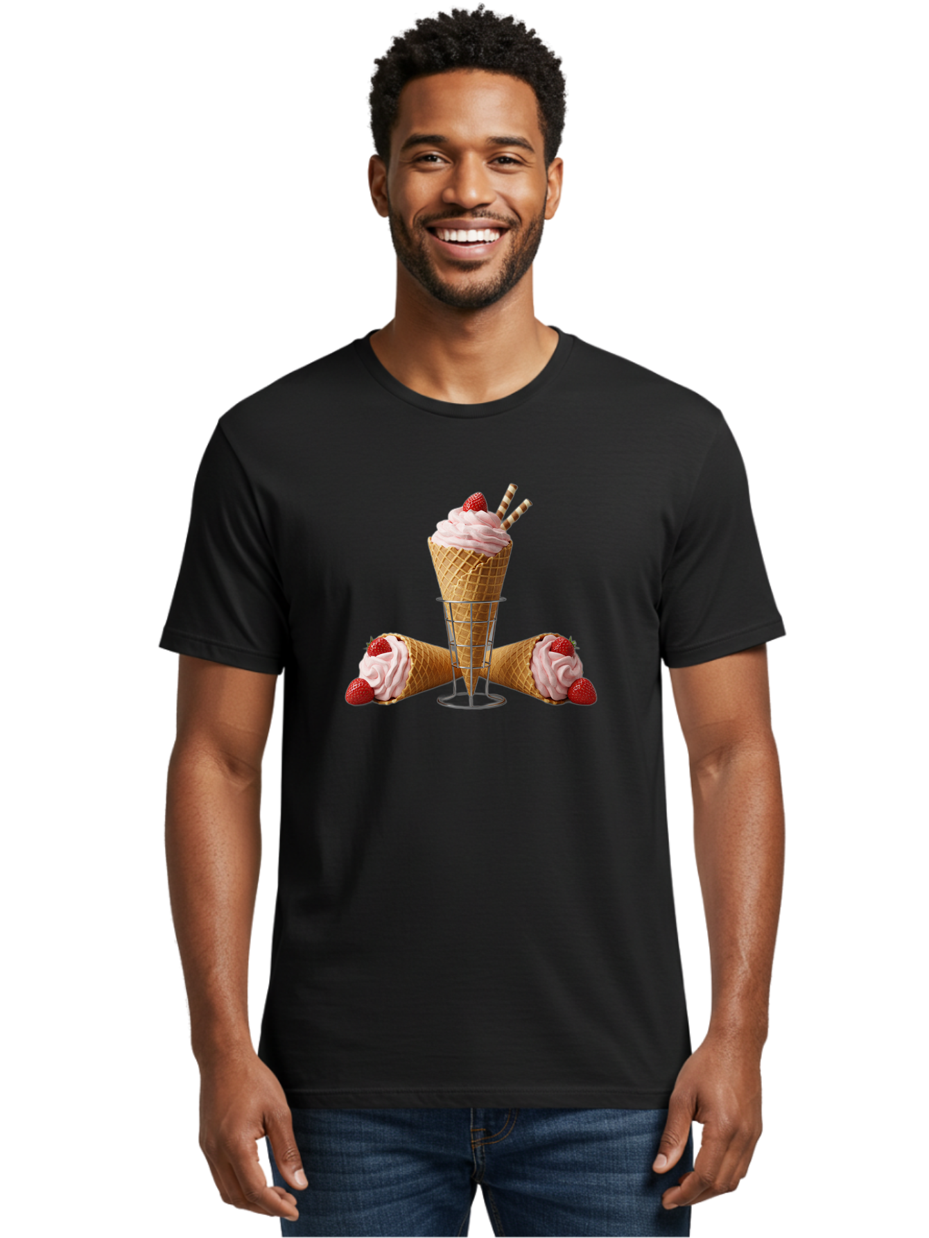 Strawberry-Ice-Cream-1 Men'S Graphic Tee, 100% Cotton, Comfortable Casual Summer Wear, Machine Washable, Vintage Camera, Old Camera, Antique Camera, Black Camera, Classic Photography, Photography Equipment, Nostalgic Device, Film Camera, Baj800