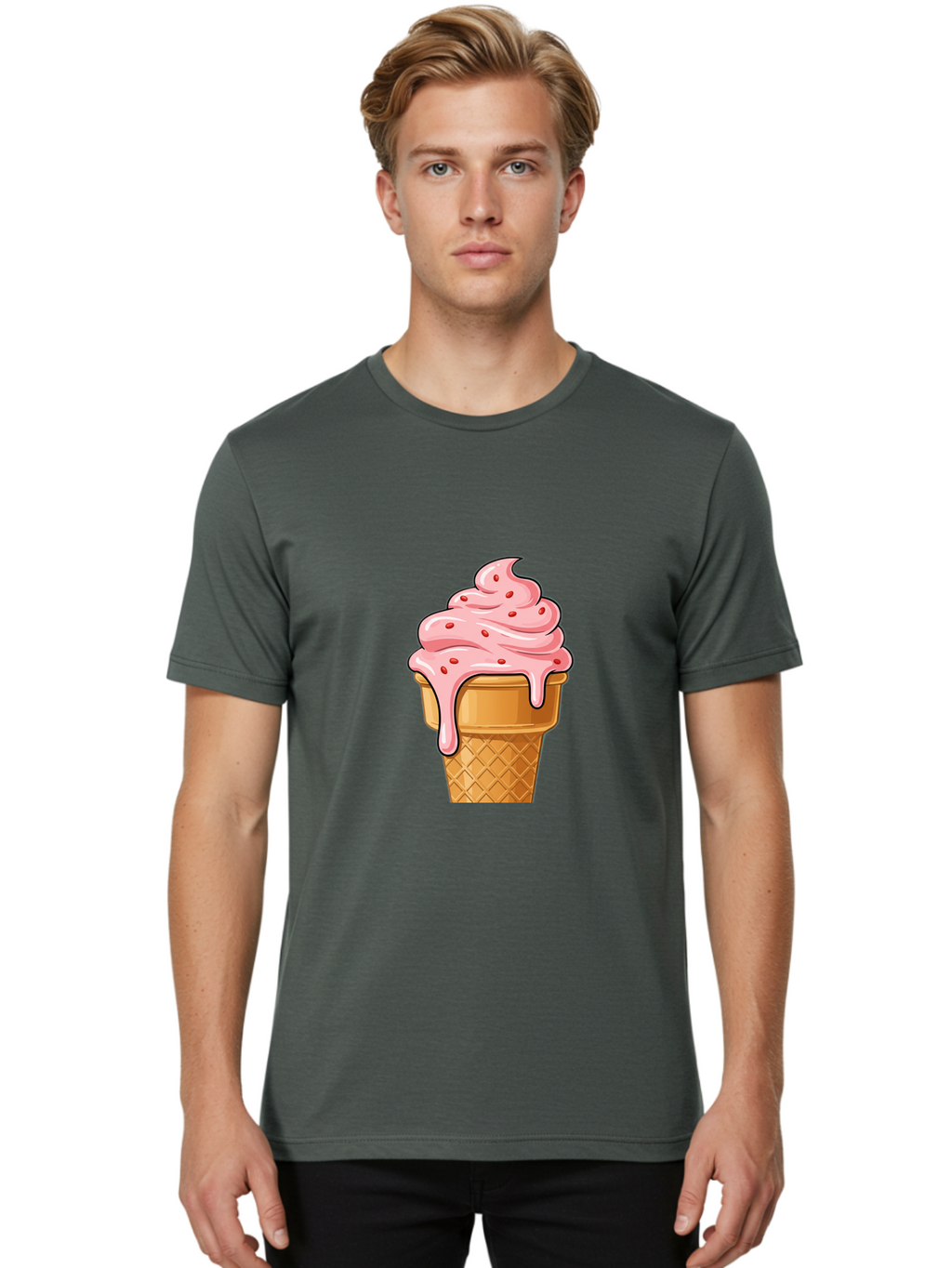 Strawberry-Ice-Cream-Cone Men'S Graphic Tee, 100% Cotton, Comfortable Casual Summer Wear, Machine Washable, Vintage Camera, Old Camera, Antique Camera, Black Camera, Classic Photography, Photography Equipment, Nostalgic Device, Film Camera, Baj802