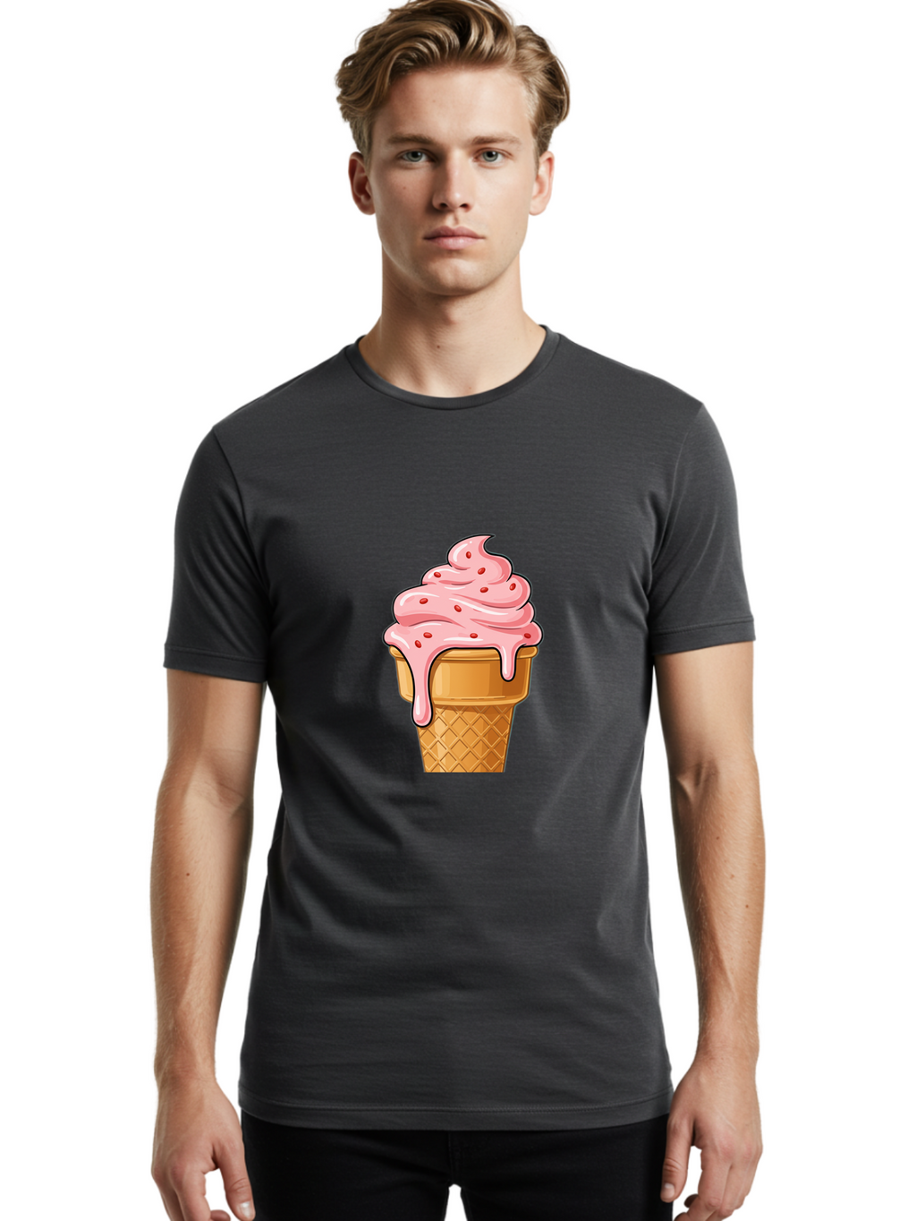 Strawberry-Ice-Cream-Cone Men'S Graphic Tee, 100% Cotton, Comfortable Casual Summer Wear, Machine Washable, Vintage Camera, Old Camera, Antique Camera, Black Camera, Classic Photography, Photography Equipment, Nostalgic Device, Film Camera, Baj802