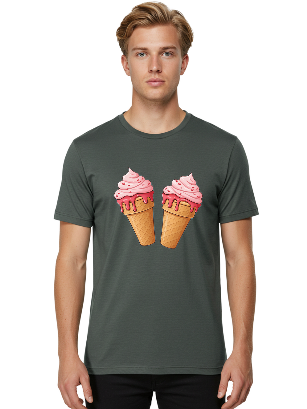 Strawberry-Ice-Cream-Cones-1 Men'S Graphic Tee, 100% Cotton, Comfortable Casual Summer Wear, Machine Washable, Vintage Camera, Old Camera, Antique Camera, Black Camera, Classic Photography, Photography Equipment, Nostalgic Device, Film Camera, Baj803