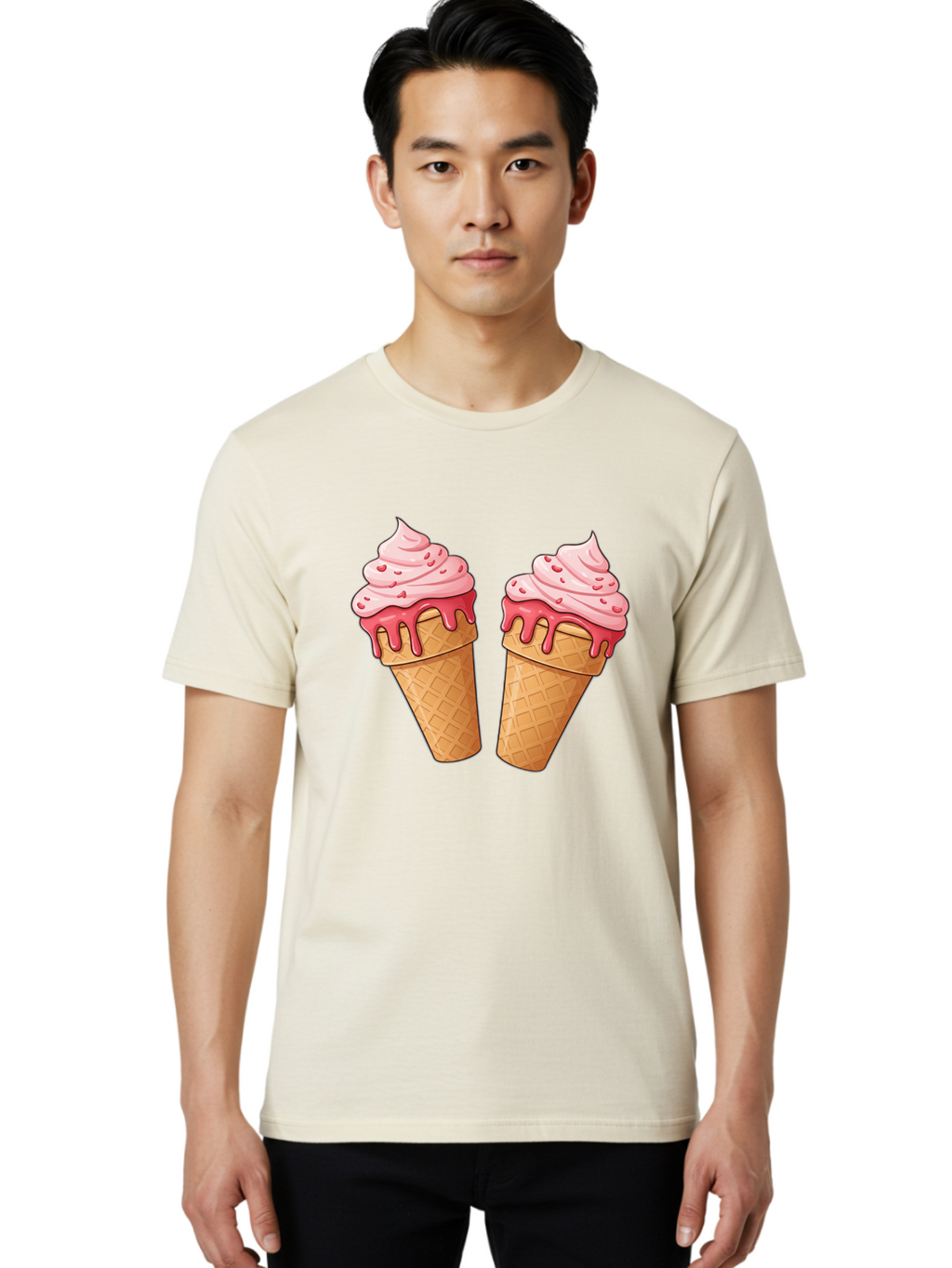 Strawberry-Ice-Cream-Cones-1 Men'S Graphic Tee, 100% Cotton, Comfortable Casual Summer Wear, Machine Washable, Vintage Camera, Old Camera, Antique Camera, Black Camera, Classic Photography, Photography Equipment, Nostalgic Device, Film Camera, Baj803