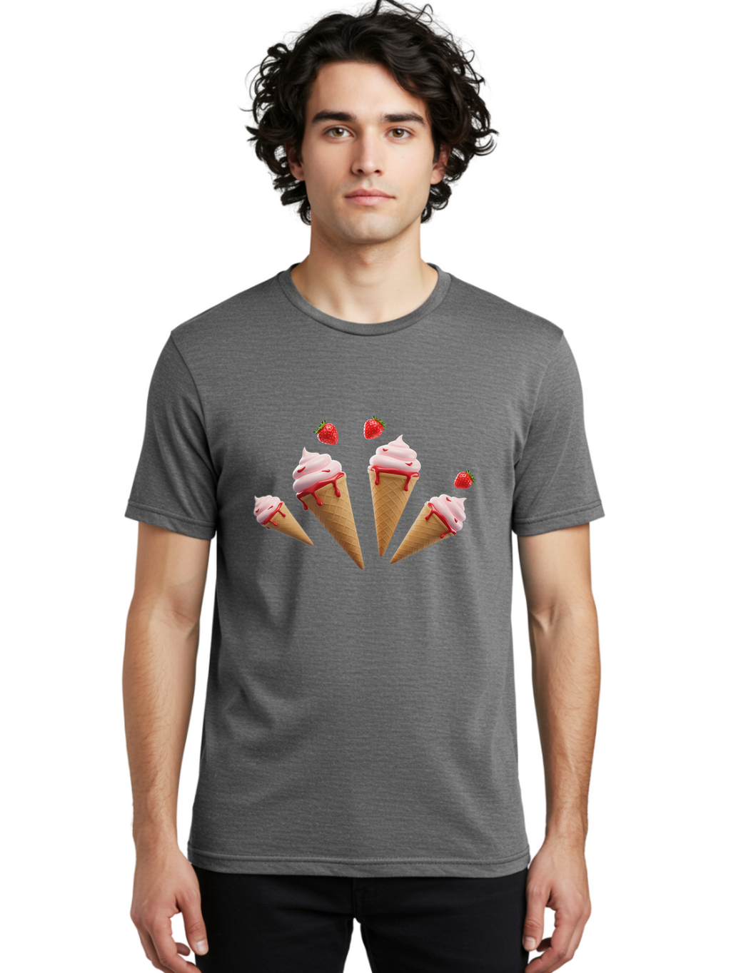 Strawberry-Ice-Cream-Cones-2 Men'S Graphic Tee, 100% Cotton, Comfortable Casual Summer Wear, Machine Washable, Vintage Camera, Old Camera, Antique Camera, Black Camera, Classic Photography, Photography Equipment, Nostalgic Device, Film Camera, Baj804