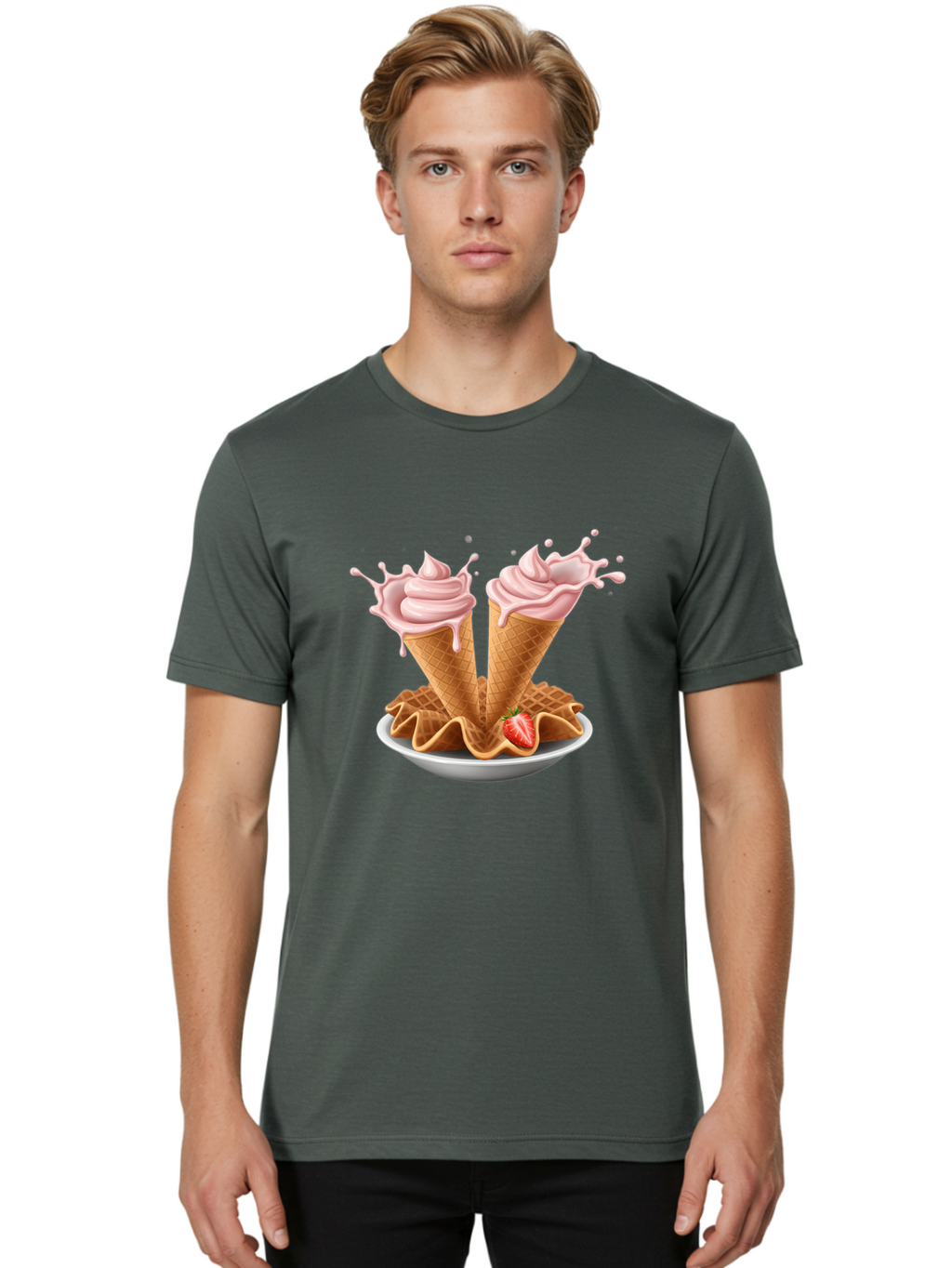 Strawberry-Ice-Cream-Cones-3 Men'S Graphic Tee, 100% Cotton, Comfortable Casual Summer Wear, Machine Washable, Vintage Camera, Old Camera, Antique Camera, Black Camera, Classic Photography, Photography Equipment, Nostalgic Device, Film Camera, Baj805