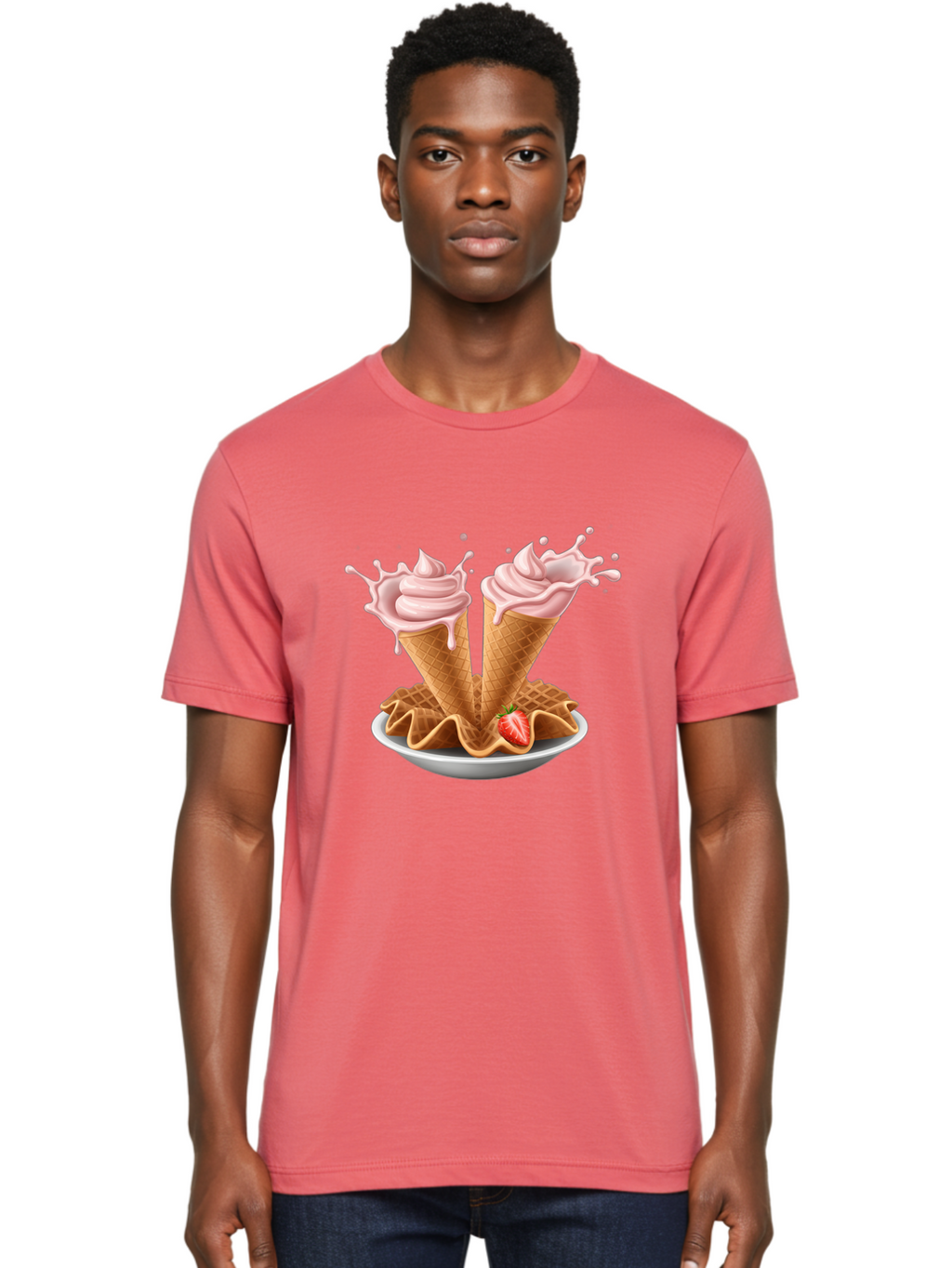 Strawberry-Ice-Cream-Cones-3 Men'S Graphic Tee, 100% Cotton, Comfortable Casual Summer Wear, Machine Washable, Vintage Camera, Old Camera, Antique Camera, Black Camera, Classic Photography, Photography Equipment, Nostalgic Device, Film Camera, Baj805