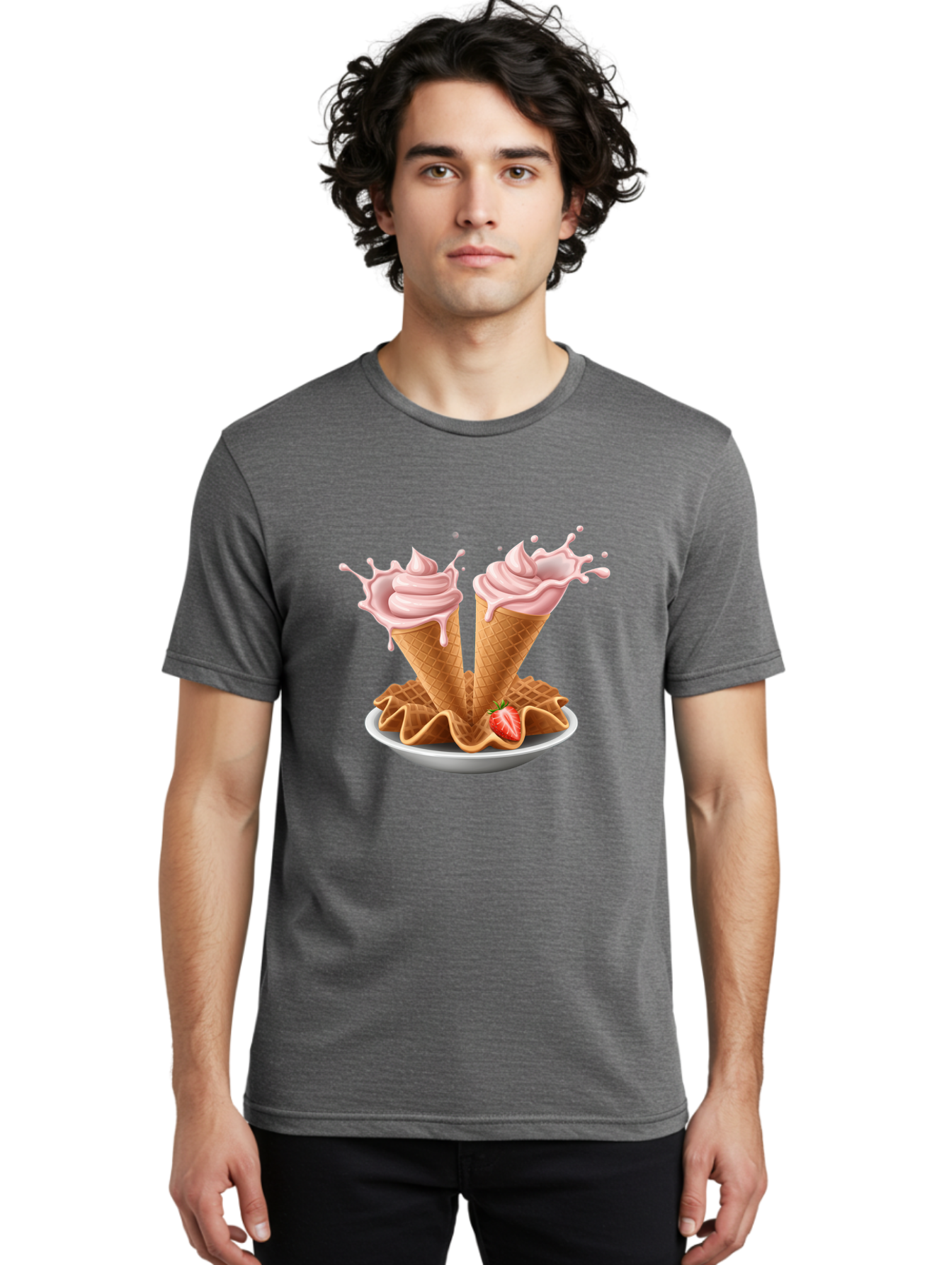 Strawberry-Ice-Cream-Cones-3 Men'S Graphic Tee, 100% Cotton, Comfortable Casual Summer Wear, Machine Washable, Vintage Camera, Old Camera, Antique Camera, Black Camera, Classic Photography, Photography Equipment, Nostalgic Device, Film Camera, Baj805