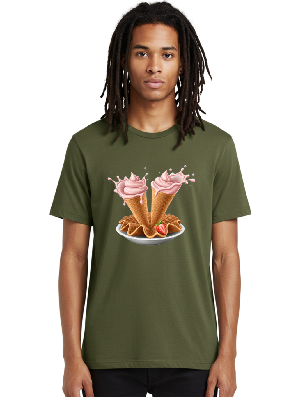Strawberry-Ice-Cream-Cones-3 Men'S Graphic Tee, 100% Cotton, Comfortable Casual Summer Wear, Machine Washable, Vintage Camera, Old Camera, Antique Camera, Black Camera, Classic Photography, Photography Equipment, Nostalgic Device, Film Camera, Baj805