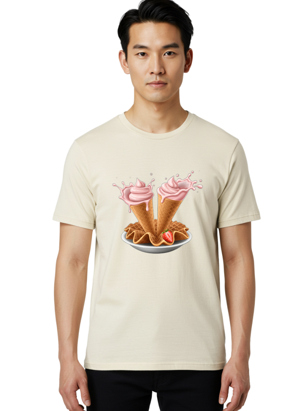 Strawberry-Ice-Cream-Cones-3 Men'S Graphic Tee, 100% Cotton, Comfortable Casual Summer Wear, Machine Washable, Vintage Camera, Old Camera, Antique Camera, Black Camera, Classic Photography, Photography Equipment, Nostalgic Device, Film Camera, Baj805
