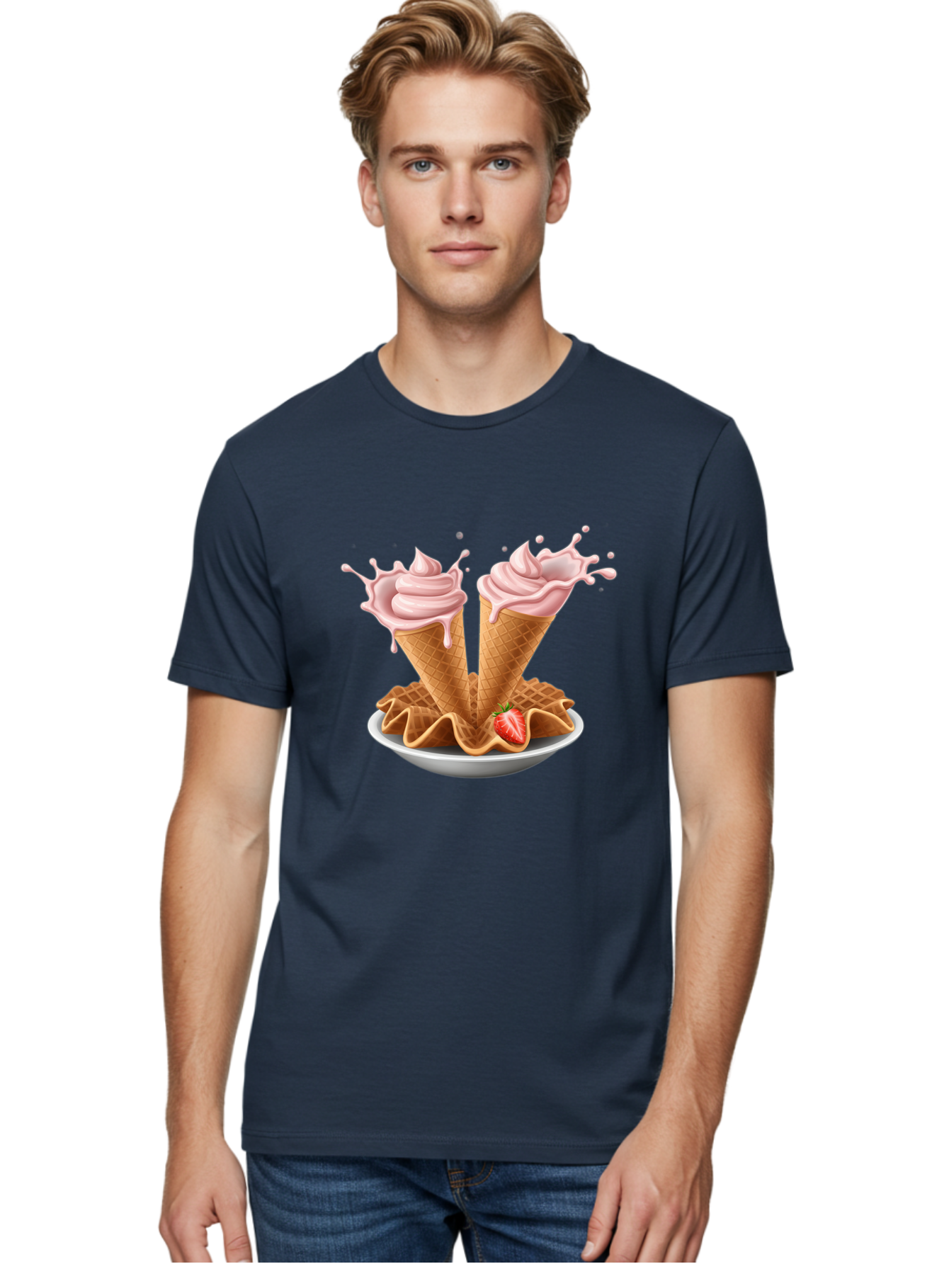 Strawberry-Ice-Cream-Cones-3 Men'S Graphic Tee, 100% Cotton, Comfortable Casual Summer Wear, Machine Washable, Vintage Camera, Old Camera, Antique Camera, Black Camera, Classic Photography, Photography Equipment, Nostalgic Device, Film Camera, Baj805