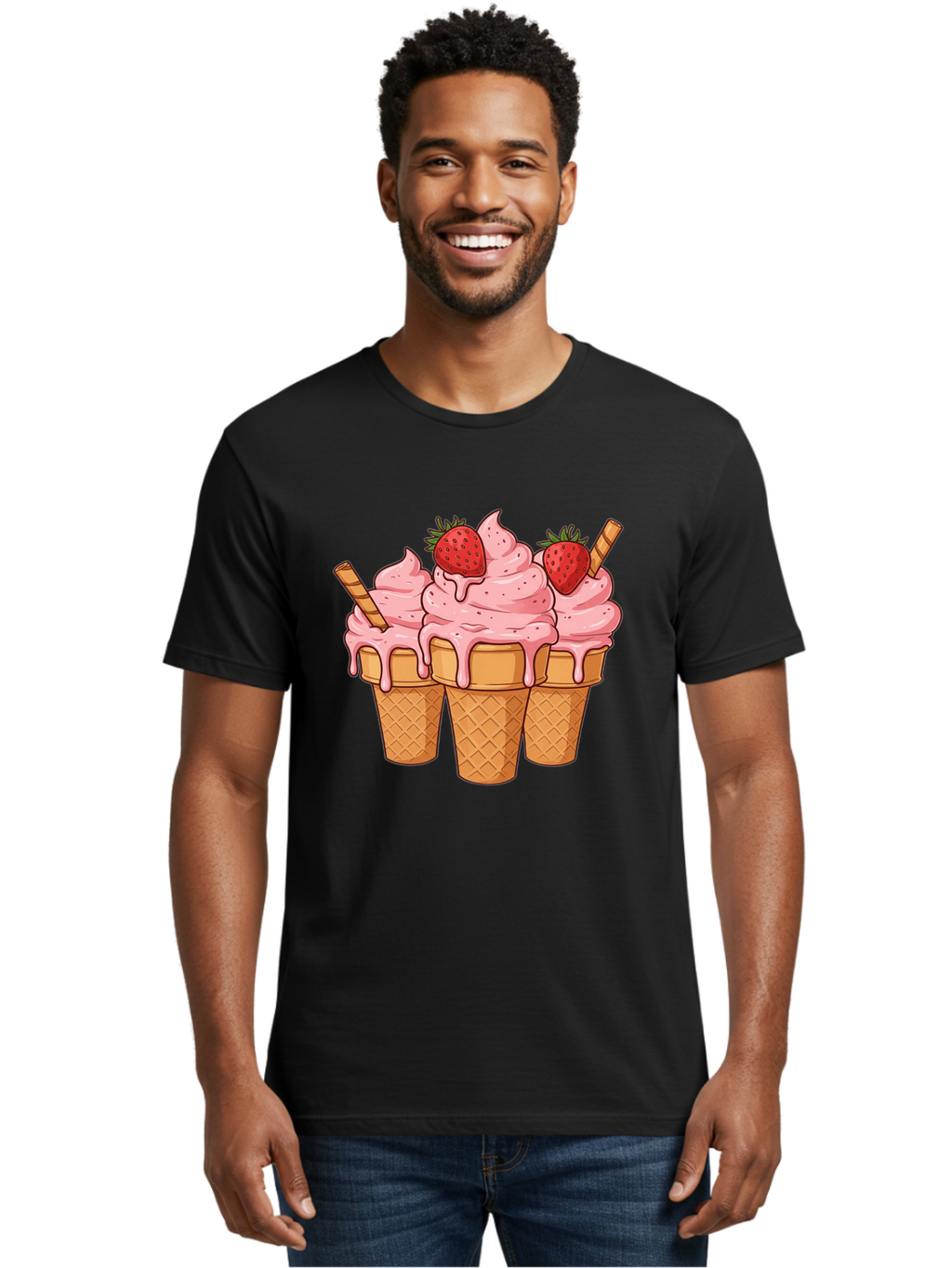 Strawberry-Ice-Cream-Cones Men'S Graphic Tee, 100% Cotton, Comfortable Casual Summer Wear, Machine Washable, Vintage Camera, Old Camera, Antique Camera, Black Camera, Classic Photography, Photography Equipment, Nostalgic Device, Film Camera, Baj806