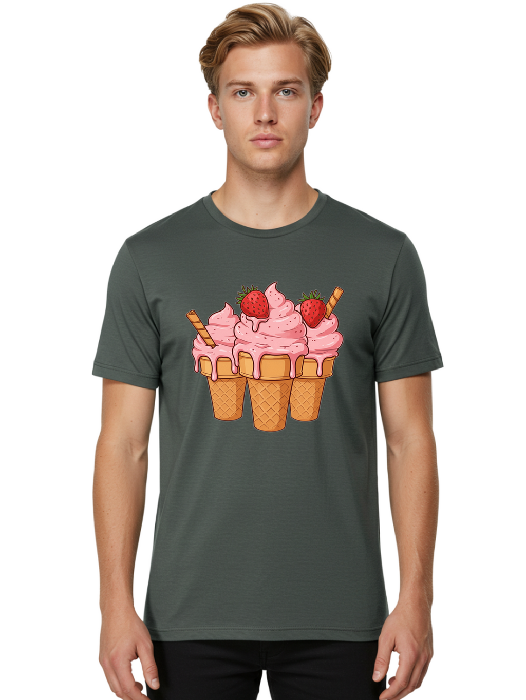 Strawberry-Ice-Cream-Cones Men'S Graphic Tee, 100% Cotton, Comfortable Casual Summer Wear, Machine Washable, Vintage Camera, Old Camera, Antique Camera, Black Camera, Classic Photography, Photography Equipment, Nostalgic Device, Film Camera, Baj806