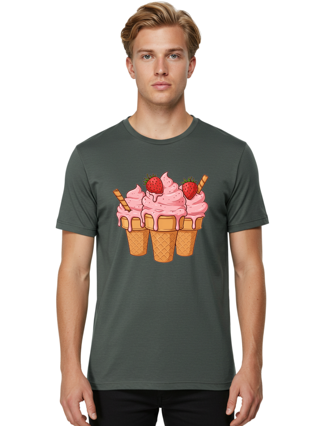 Strawberry-Ice-Cream-Cones Men'S Graphic Tee, 100% Cotton, Comfortable Casual Summer Wear, Machine Washable, Vintage Camera, Old Camera, Antique Camera, Black Camera, Classic Photography, Photography Equipment, Nostalgic Device, Film Camera, Baj806