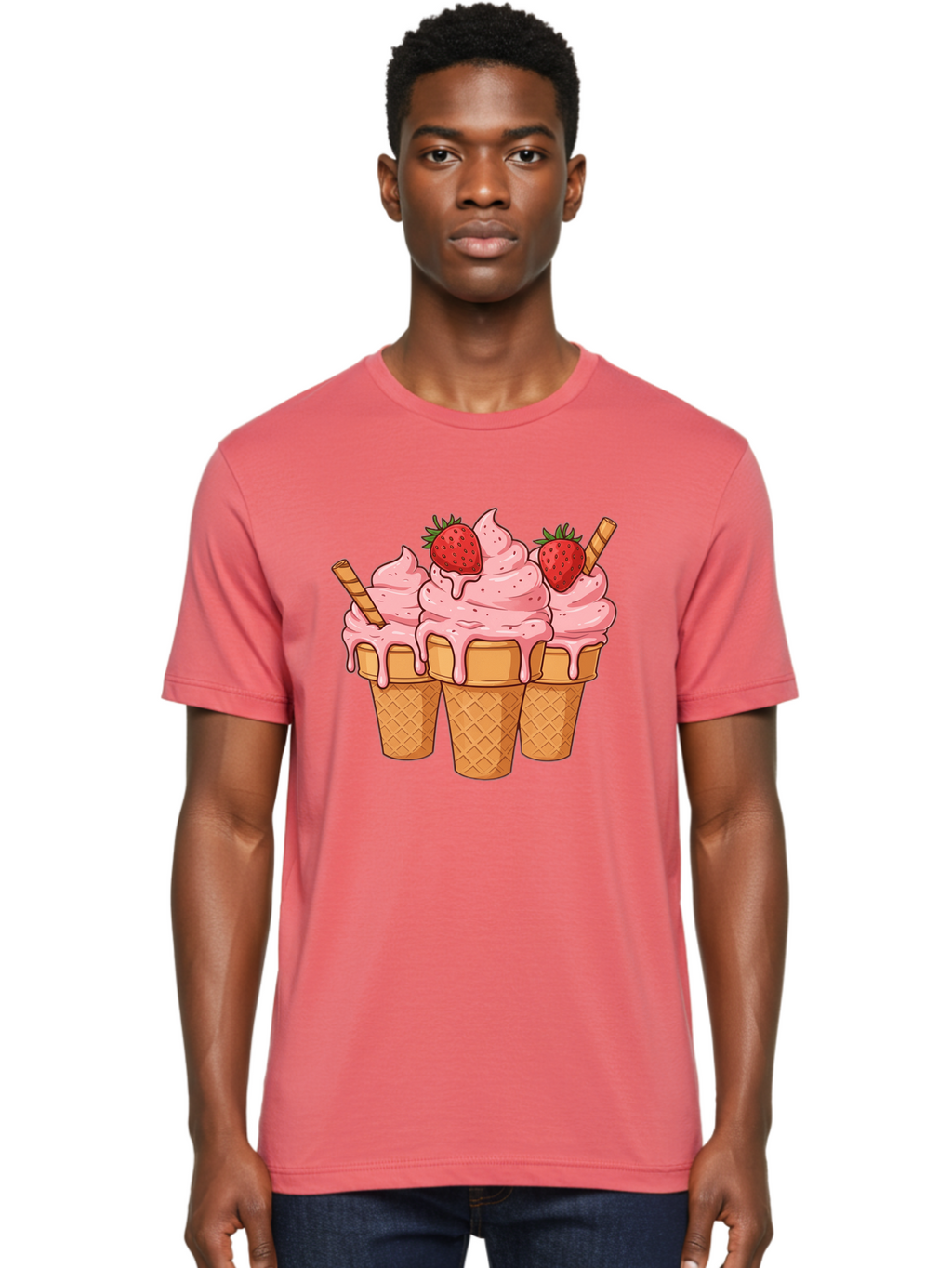 Strawberry-Ice-Cream-Cones Men'S Graphic Tee, 100% Cotton, Comfortable Casual Summer Wear, Machine Washable, Vintage Camera, Old Camera, Antique Camera, Black Camera, Classic Photography, Photography Equipment, Nostalgic Device, Film Camera, Baj806