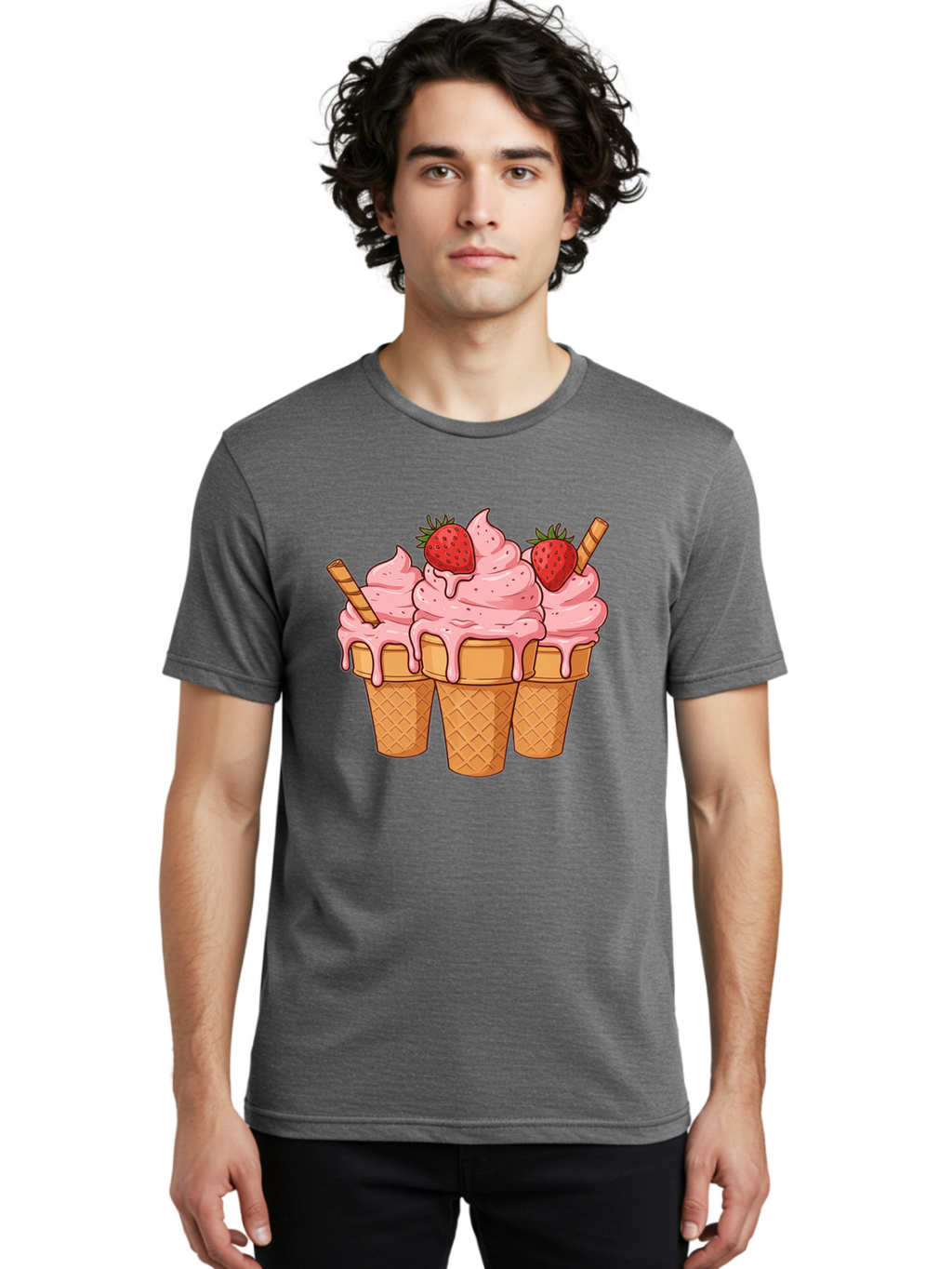 Strawberry-Ice-Cream-Cones Men'S Graphic Tee, 100% Cotton, Comfortable Casual Summer Wear, Machine Washable, Vintage Camera, Old Camera, Antique Camera, Black Camera, Classic Photography, Photography Equipment, Nostalgic Device, Film Camera, Baj806