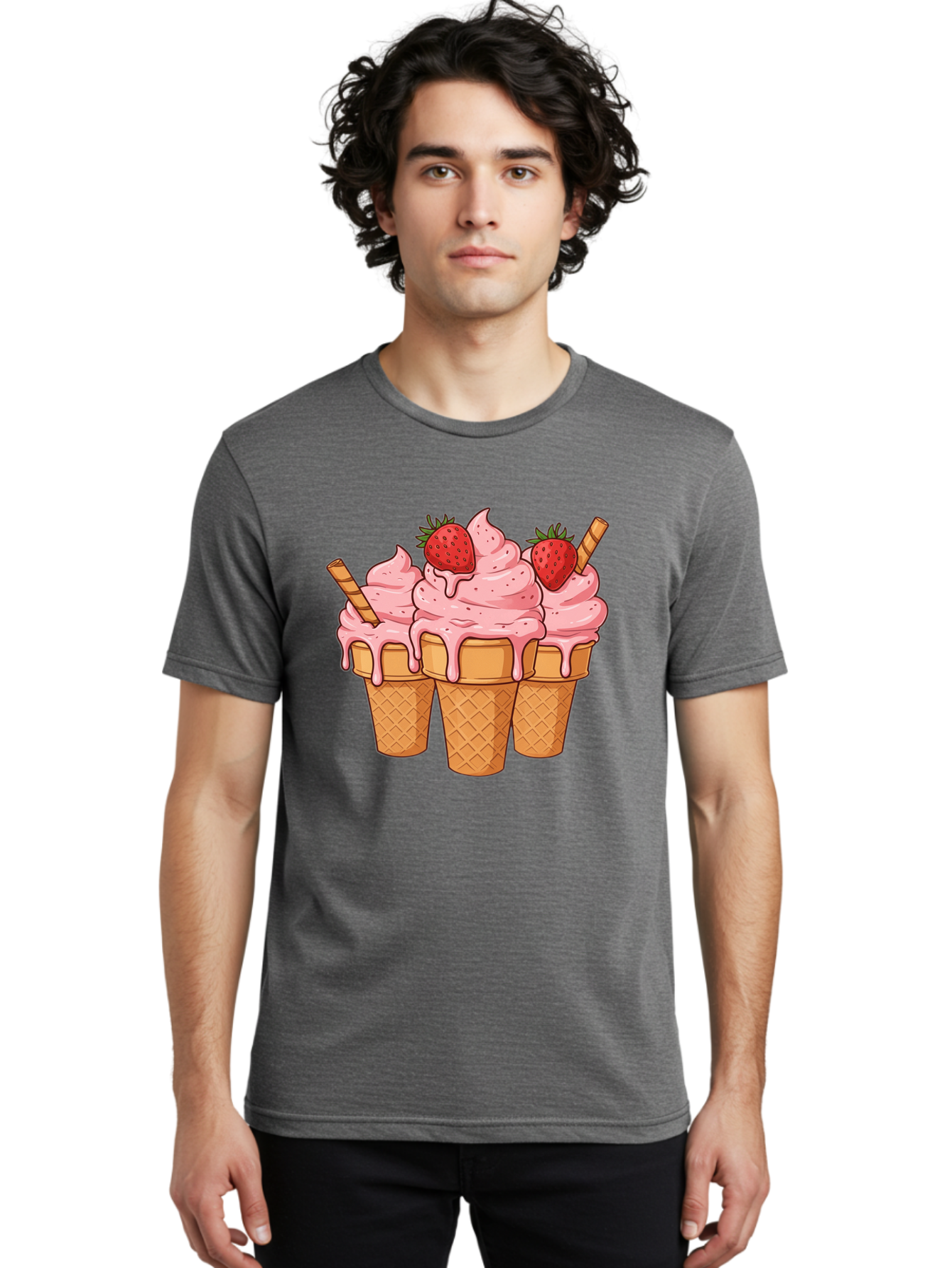 Strawberry-Ice-Cream-Cones Men'S Graphic Tee, 100% Cotton, Comfortable Casual Summer Wear, Machine Washable, Vintage Camera, Old Camera, Antique Camera, Black Camera, Classic Photography, Photography Equipment, Nostalgic Device, Film Camera, Baj806
