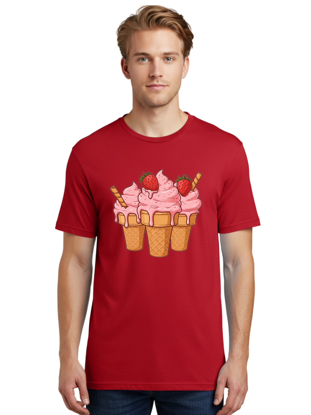 Strawberry-Ice-Cream-Cones Men'S Graphic Tee, 100% Cotton, Comfortable Casual Summer Wear, Machine Washable, Vintage Camera, Old Camera, Antique Camera, Black Camera, Classic Photography, Photography Equipment, Nostalgic Device, Film Camera, Baj806