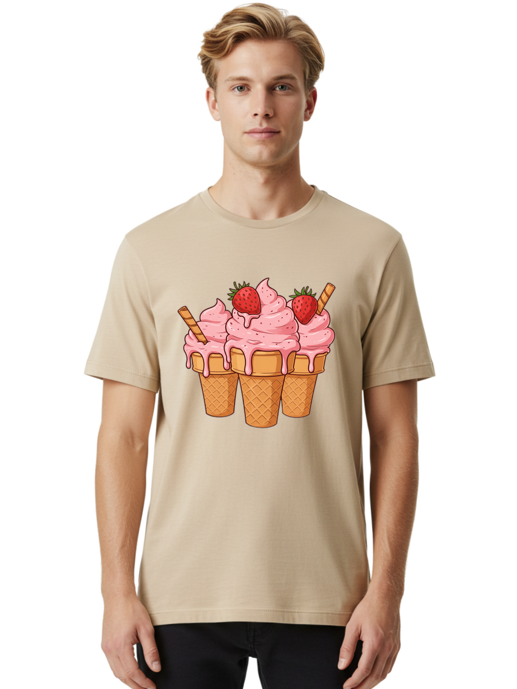 Strawberry-Ice-Cream-Cones Men'S Graphic Tee, 100% Cotton, Comfortable Casual Summer Wear, Machine Washable, Vintage Camera, Old Camera, Antique Camera, Black Camera, Classic Photography, Photography Equipment, Nostalgic Device, Film Camera, Baj806