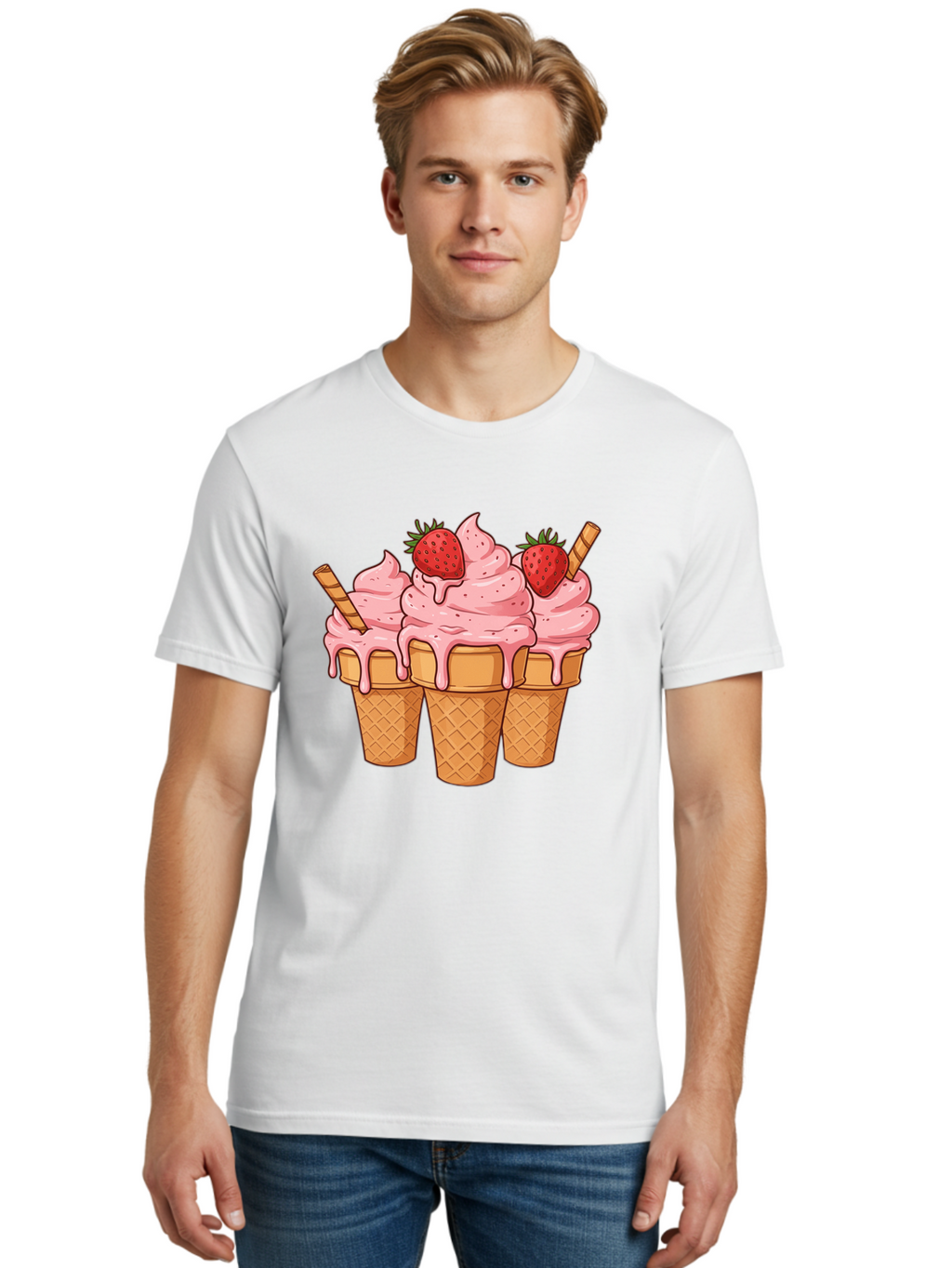 Strawberry-Ice-Cream-Cones Men'S Graphic Tee, 100% Cotton, Comfortable Casual Summer Wear, Machine Washable, Vintage Camera, Old Camera, Antique Camera, Black Camera, Classic Photography, Photography Equipment, Nostalgic Device, Film Camera, Baj806