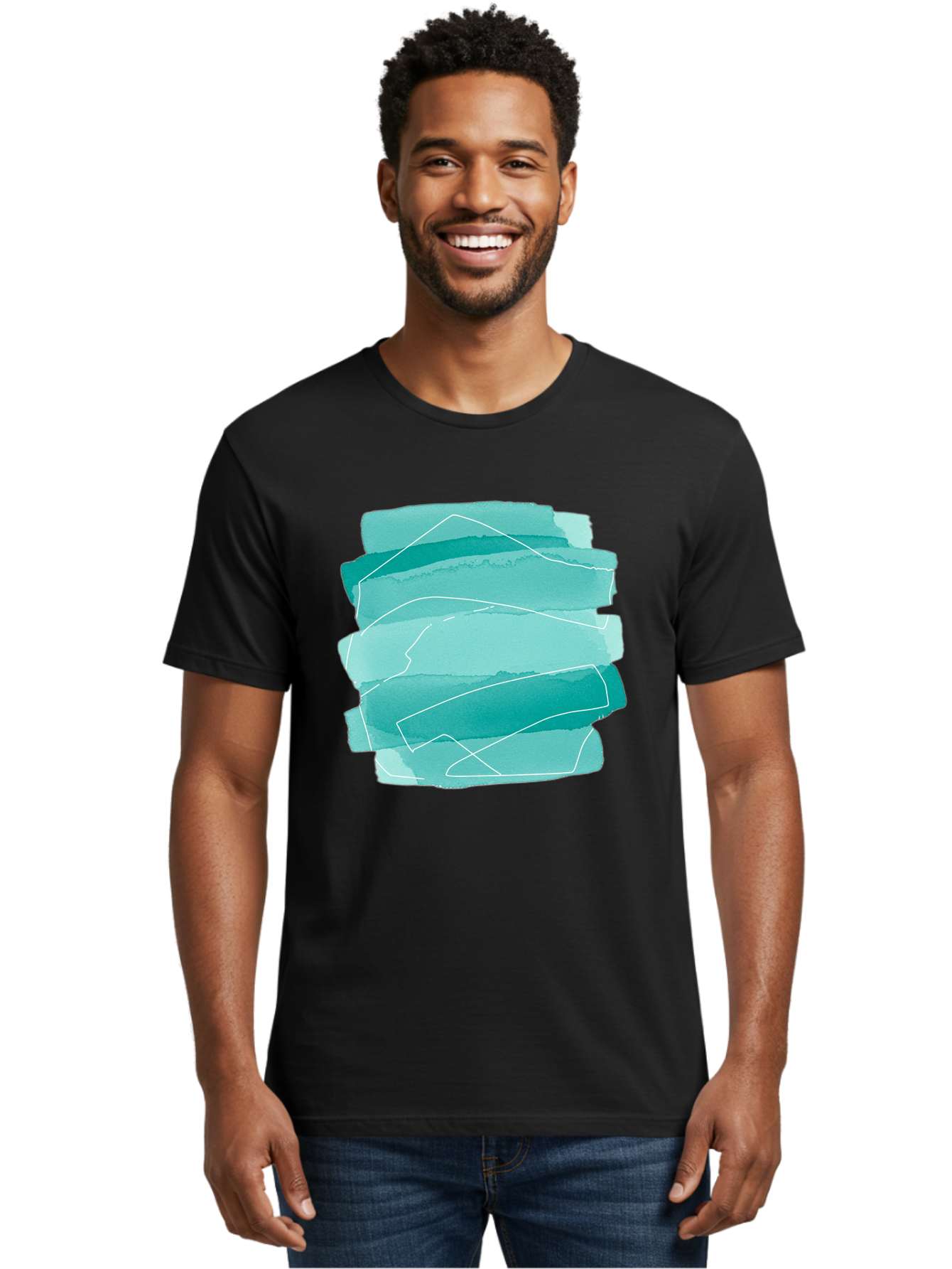 Teal-Brush-Strokes Men'S Graphic Tee, 100% Cotton, Comfortable Casual Summer Wear, Machine Washable, Vintage Camera, Old Camera, Antique Camera, Black Camera, Classic Photography, Photography Equipment, Nostalgic Device, Film Camera, Baj818