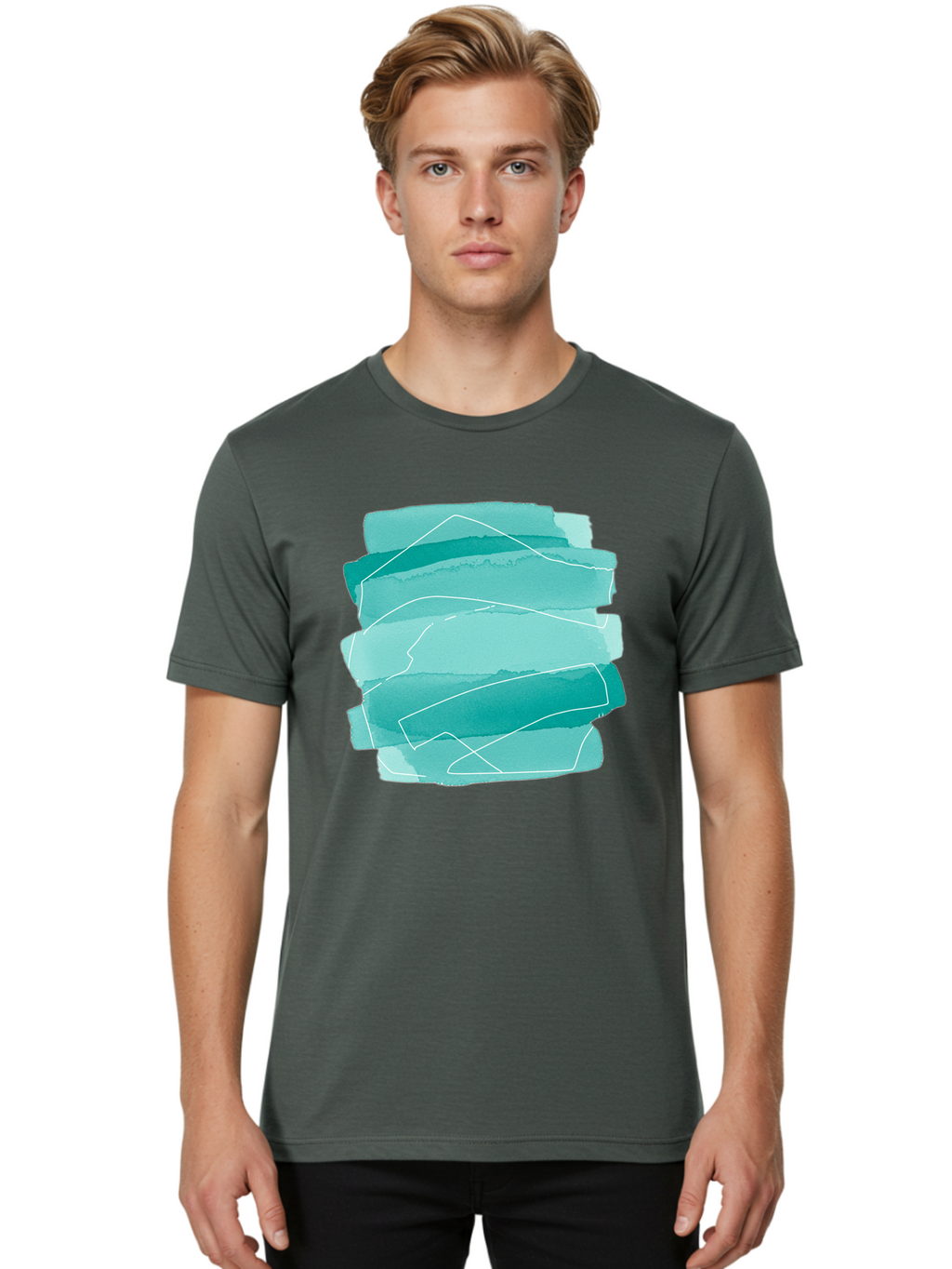 Teal-Brush-Strokes Men'S Graphic Tee, 100% Cotton, Comfortable Casual Summer Wear, Machine Washable, Vintage Camera, Old Camera, Antique Camera, Black Camera, Classic Photography, Photography Equipment, Nostalgic Device, Film Camera, Baj818