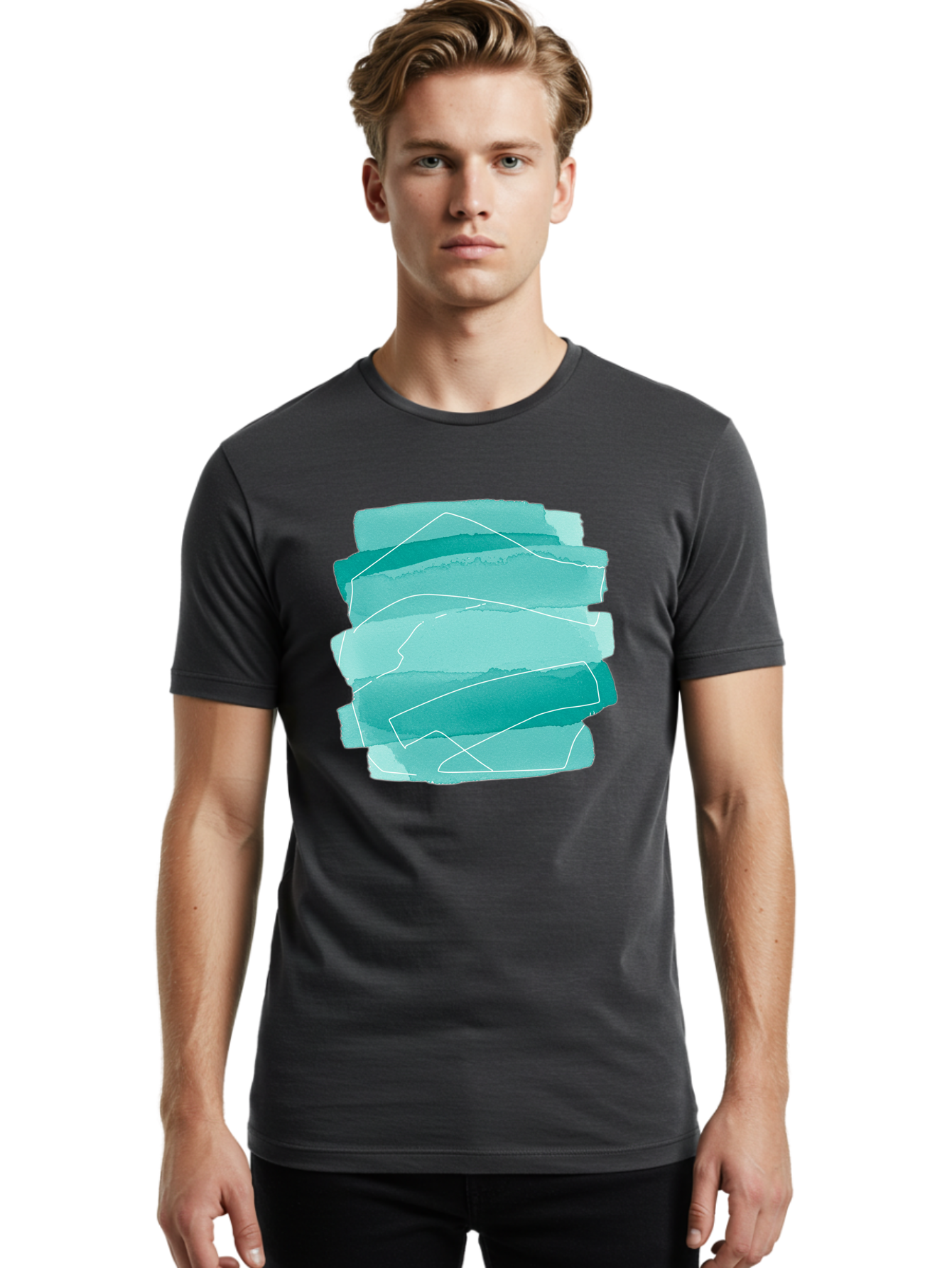 Teal-Brush-Strokes Men'S Graphic Tee, 100% Cotton, Comfortable Casual Summer Wear, Machine Washable, Vintage Camera, Old Camera, Antique Camera, Black Camera, Classic Photography, Photography Equipment, Nostalgic Device, Film Camera, Baj818