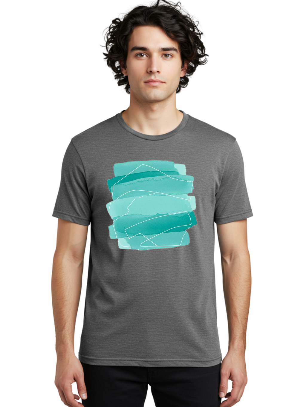 Teal-Brush-Strokes Men'S Graphic Tee, 100% Cotton, Comfortable Casual Summer Wear, Machine Washable, Vintage Camera, Old Camera, Antique Camera, Black Camera, Classic Photography, Photography Equipment, Nostalgic Device, Film Camera, Baj818