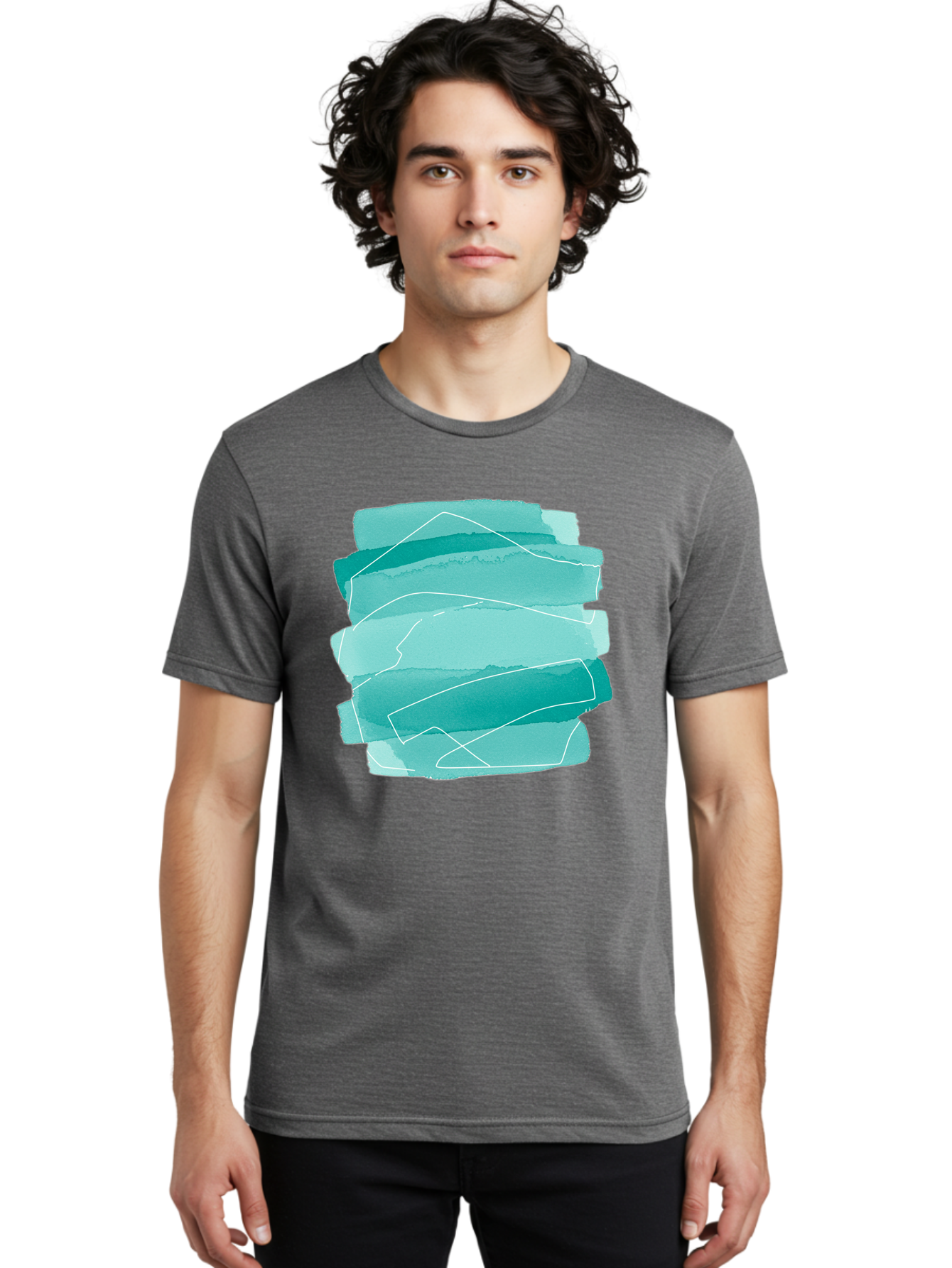 Teal-Brush-Strokes Men'S Graphic Tee, 100% Cotton, Comfortable Casual Summer Wear, Machine Washable, Vintage Camera, Old Camera, Antique Camera, Black Camera, Classic Photography, Photography Equipment, Nostalgic Device, Film Camera, Baj818
