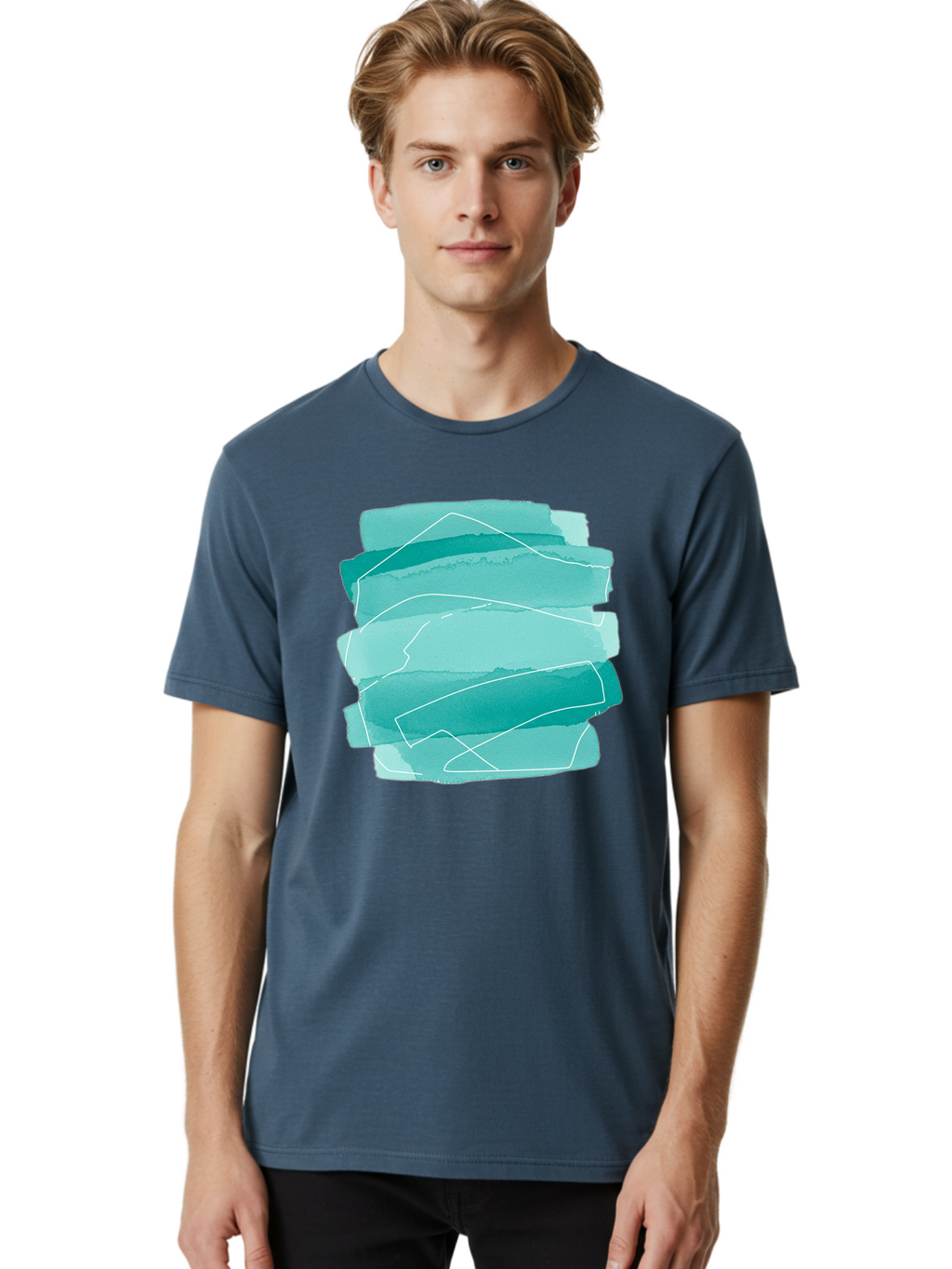 Teal-Brush-Strokes Men'S Graphic Tee, 100% Cotton, Comfortable Casual Summer Wear, Machine Washable, Vintage Camera, Old Camera, Antique Camera, Black Camera, Classic Photography, Photography Equipment, Nostalgic Device, Film Camera, Baj818