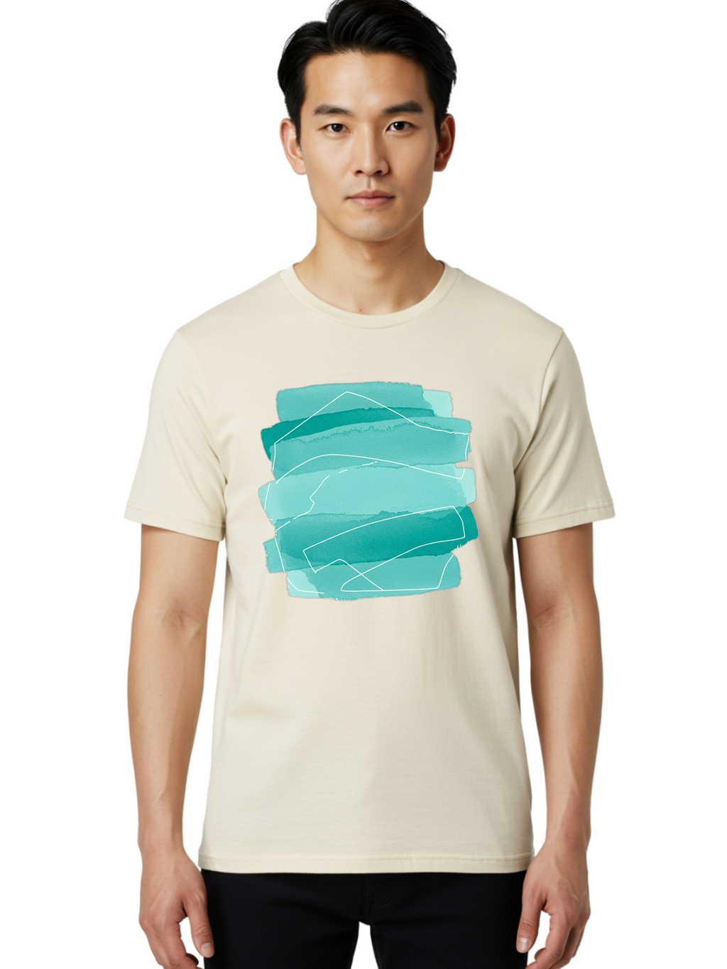Teal-Brush-Strokes Men'S Graphic Tee, 100% Cotton, Comfortable Casual Summer Wear, Machine Washable, Vintage Camera, Old Camera, Antique Camera, Black Camera, Classic Photography, Photography Equipment, Nostalgic Device, Film Camera, Baj818