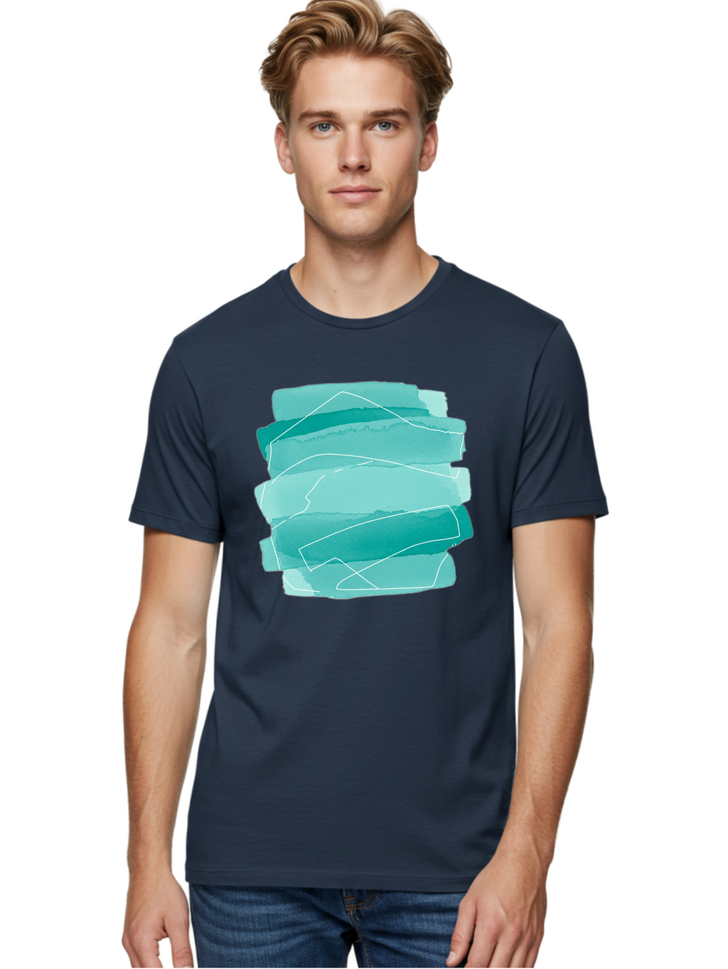 Teal-Brush-Strokes Men'S Graphic Tee, 100% Cotton, Comfortable Casual Summer Wear, Machine Washable, Vintage Camera, Old Camera, Antique Camera, Black Camera, Classic Photography, Photography Equipment, Nostalgic Device, Film Camera, Baj818